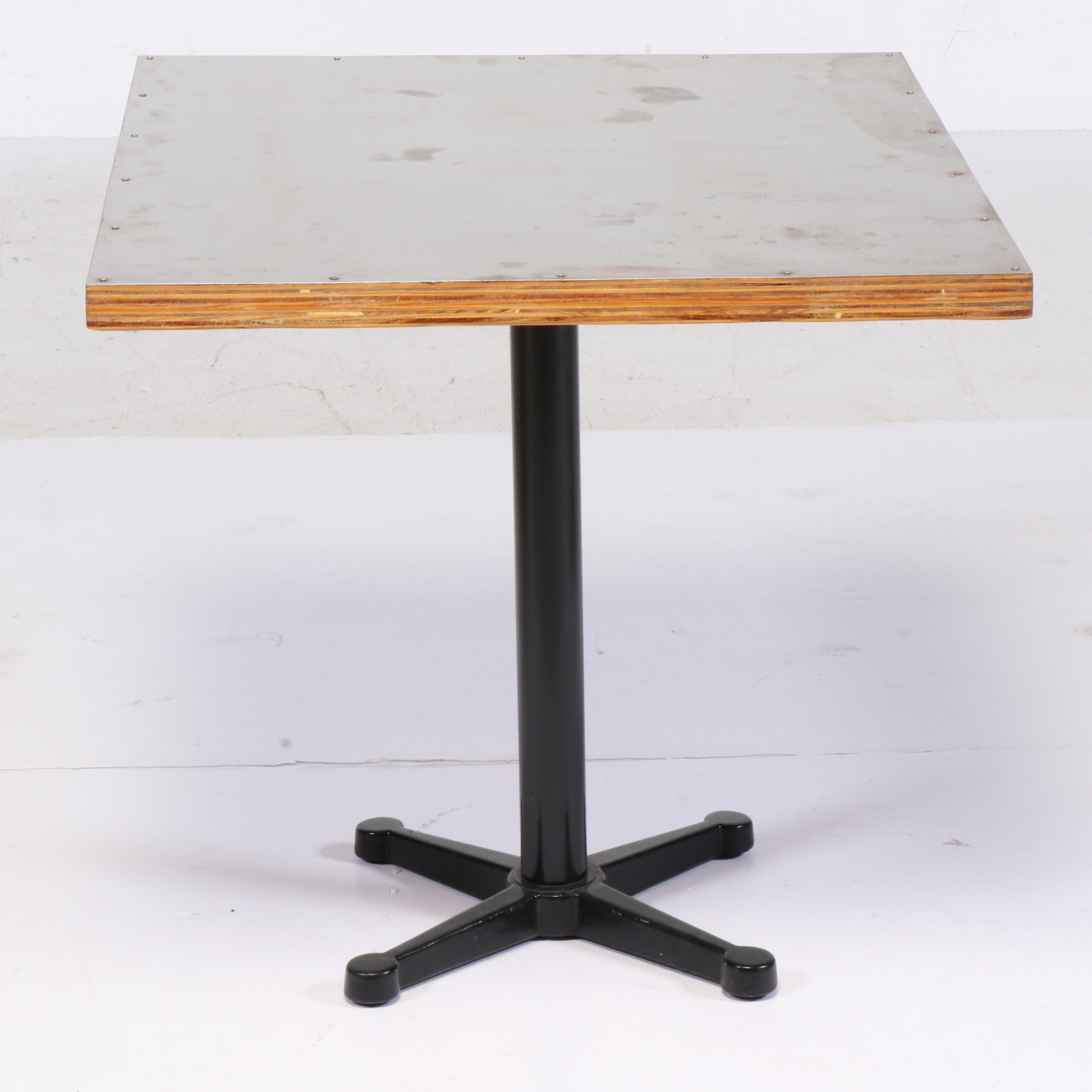 Pair of Mid Century Modern Walnut Side Chairs & Stainless Steel Top Bistro Table