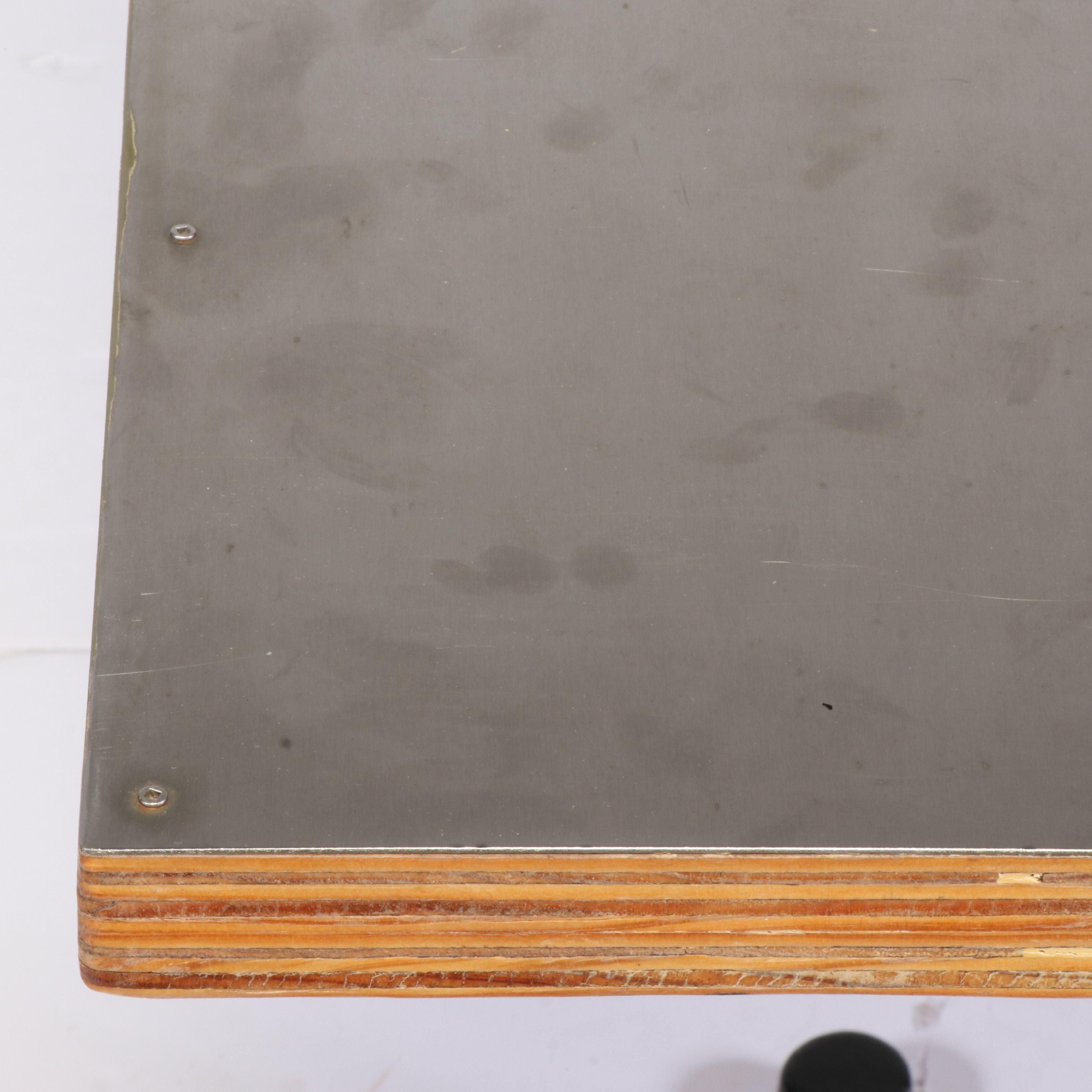 Pair of Mid Century Modern Walnut Side Chairs & Stainless Steel Top Bistro Table