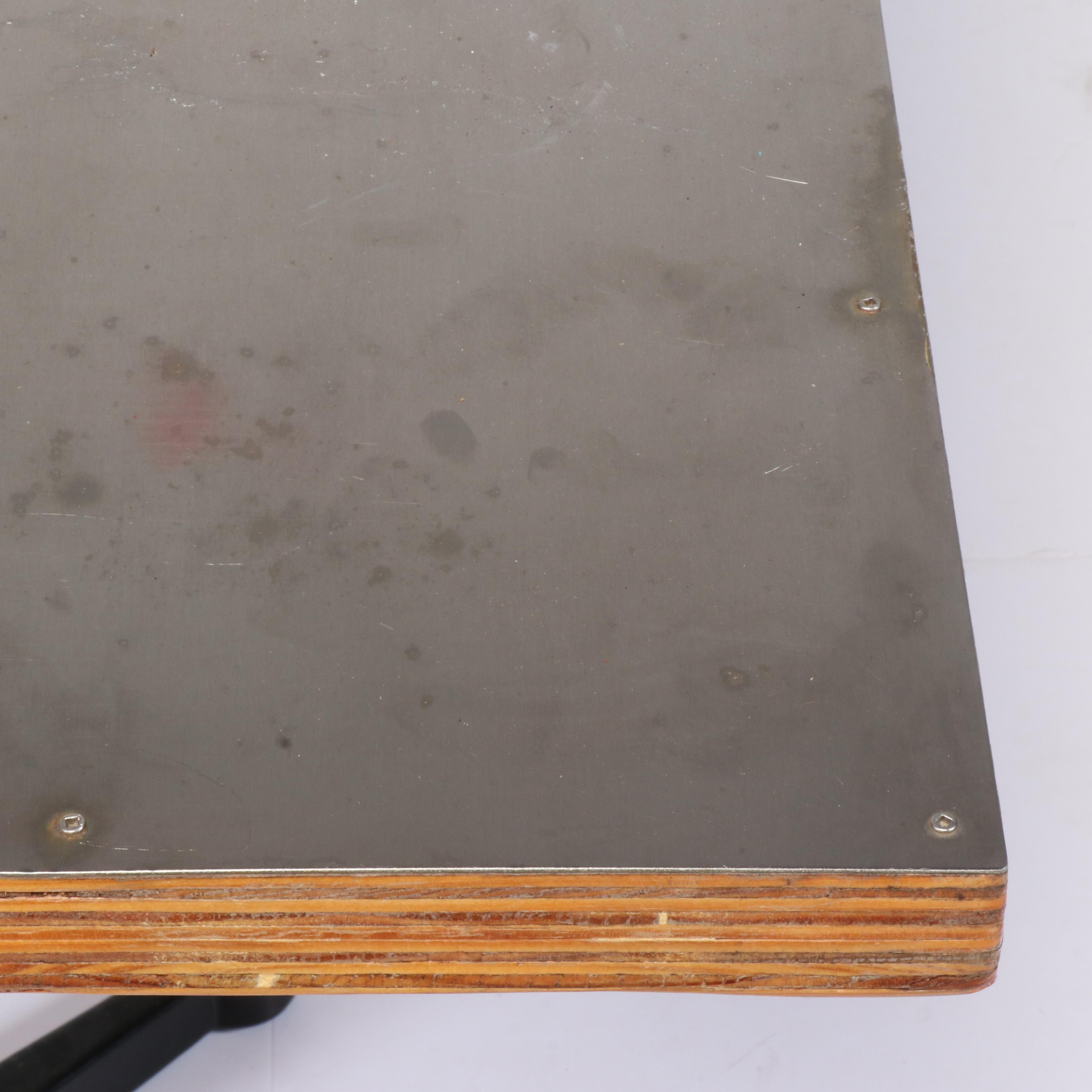 Pair of Mid Century Modern Walnut Side Chairs & Stainless Steel Top Bistro Table