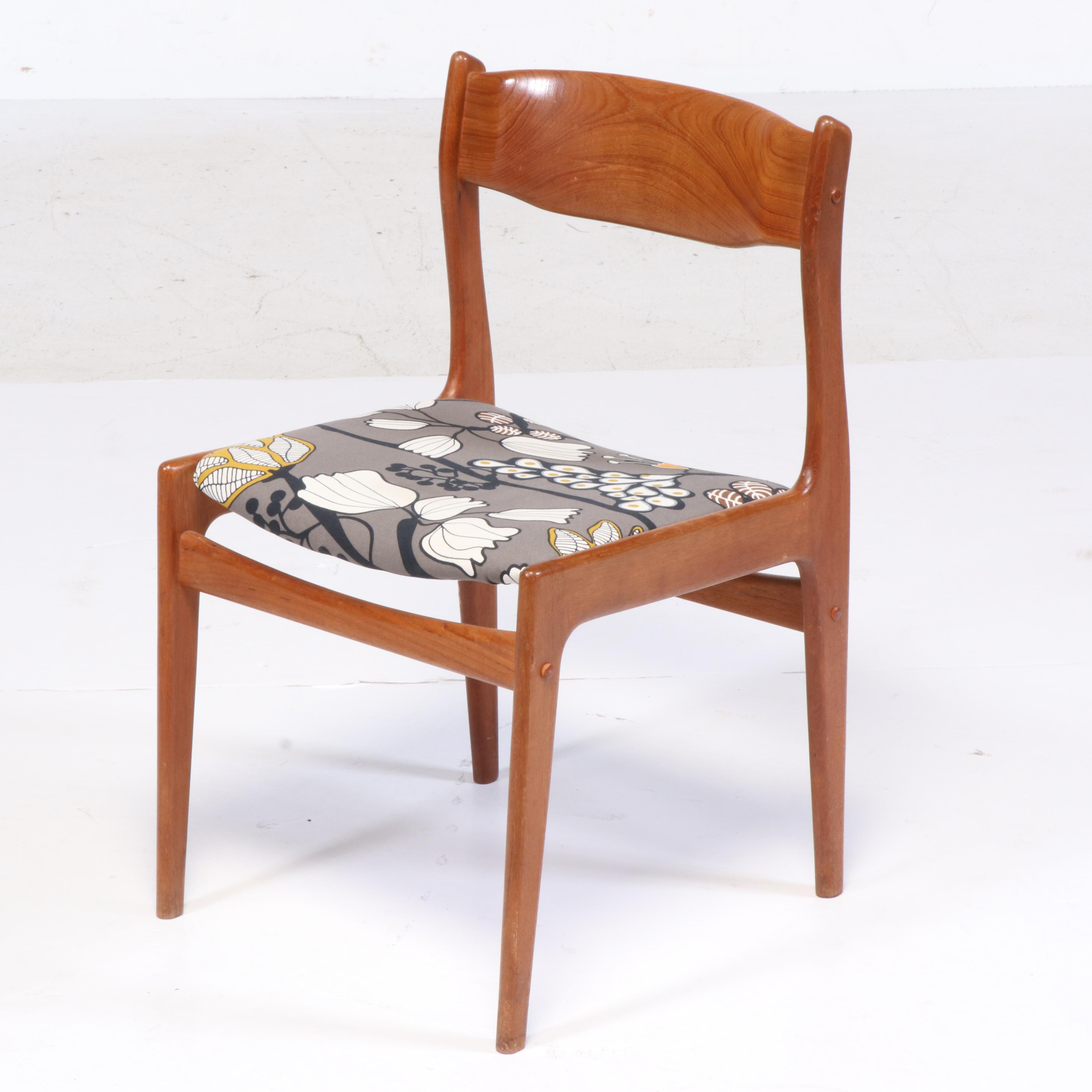 Pair of Mid Century Modern Walnut Side Chairs & Stainless Steel Top Bistro Table