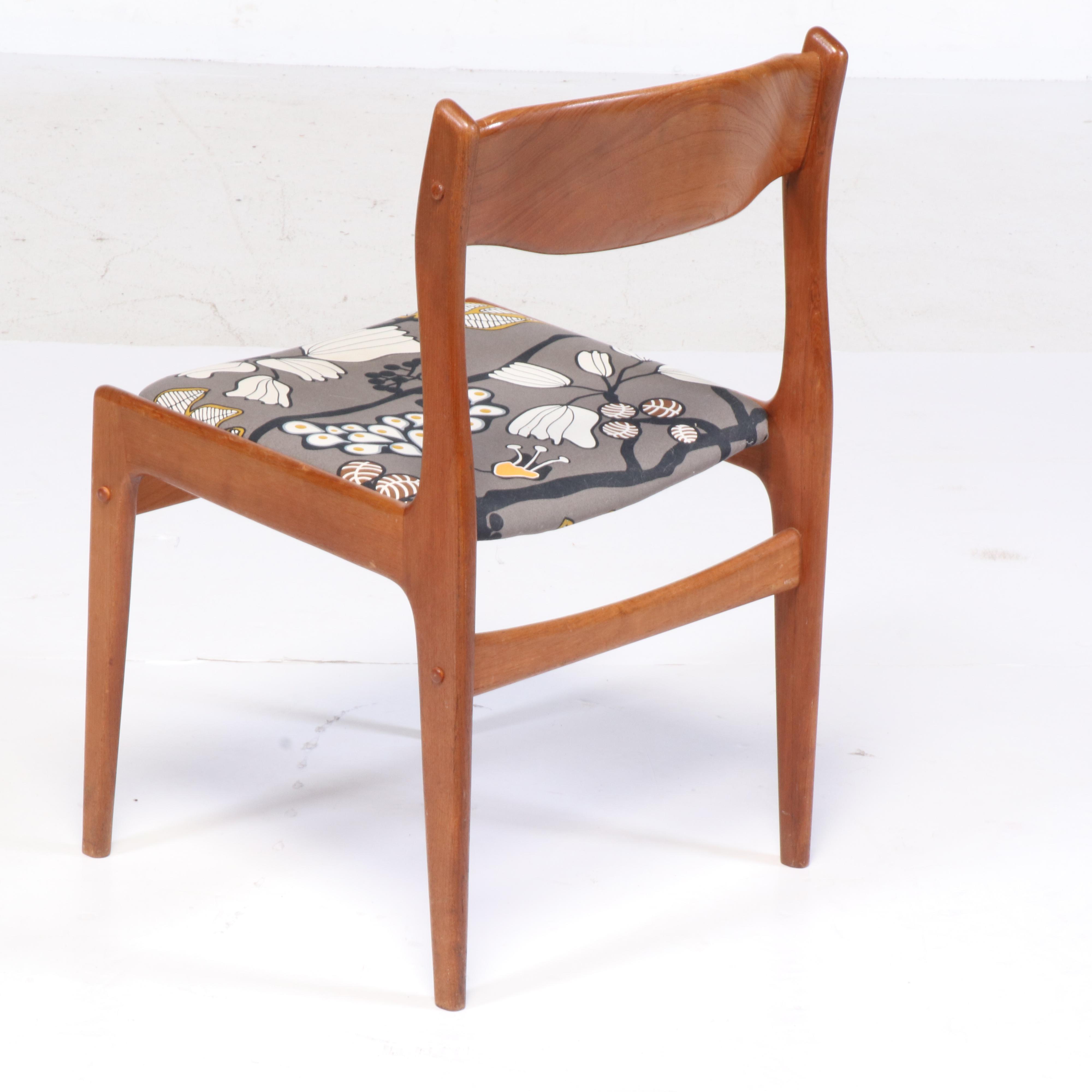 Pair of Mid Century Modern Walnut Side Chairs & Stainless Steel Top Bistro Table