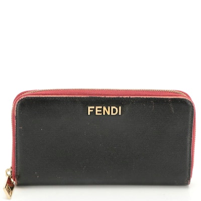 Fendi Zip-Around Continental Wallet in Black Embossed Leather