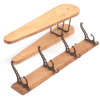 Miniature Wood Ironing Board with Cast Iron and Wood Hat Rack