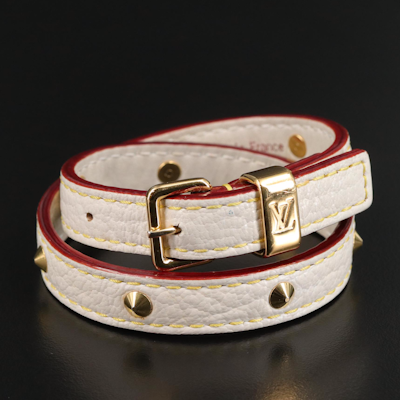 Louis Vuitton Suhali Double Tour Studded Bracelet in White Leather