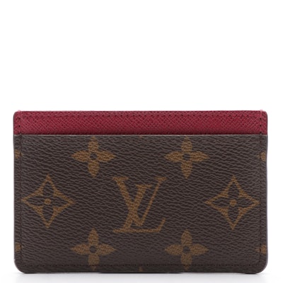 Louis Vuitton Card Holder in Monogram Canvas and Bordeaux Leather