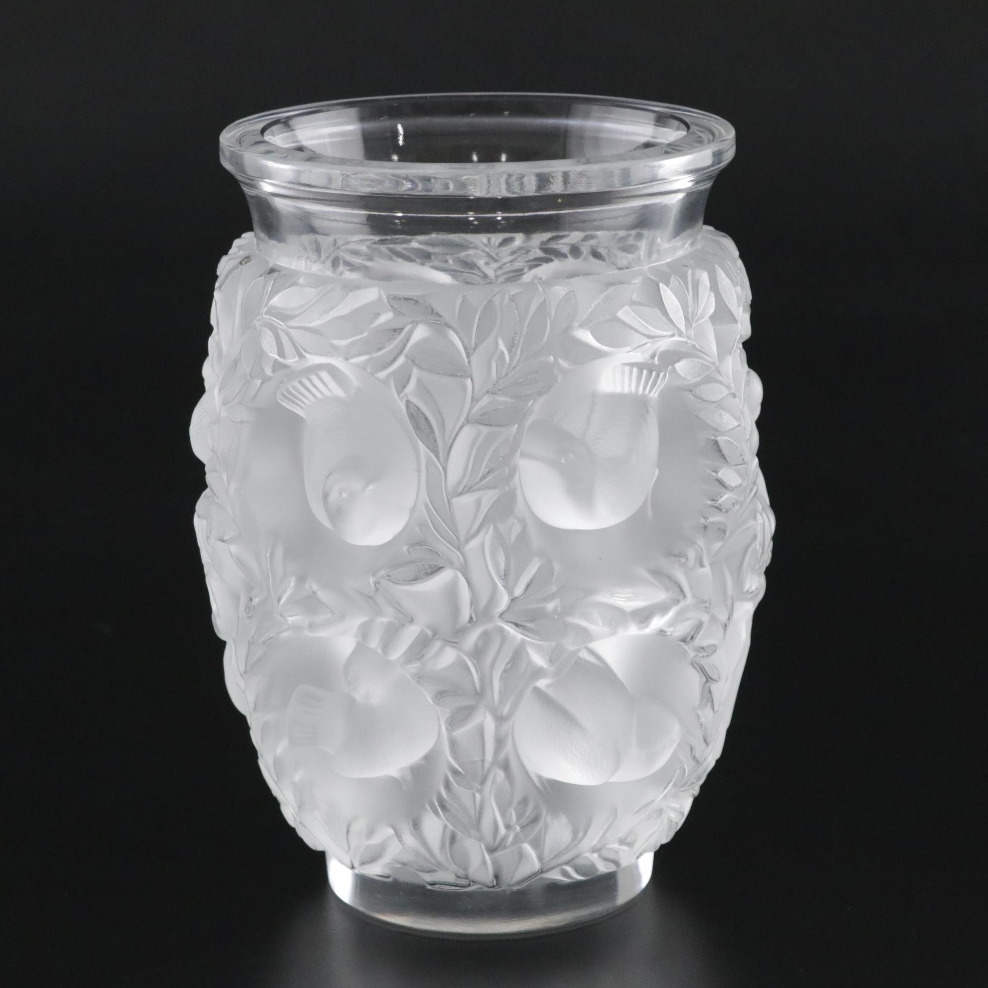 Lalique "Bagatelle" Frosted Crystal Vase With Birds Nestled In Tree EBTH
