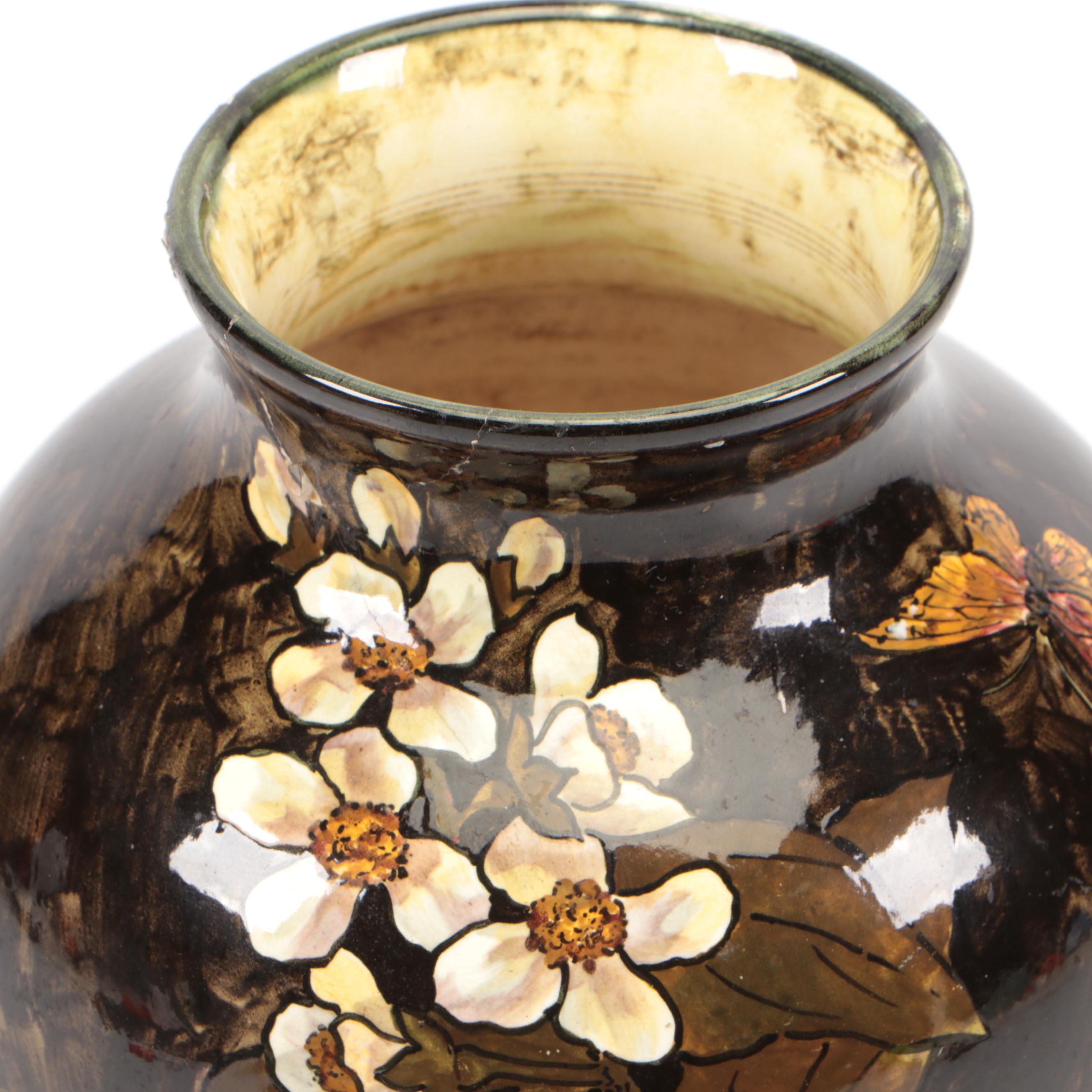 John Bennett Hand-Painted Dogwood Blossoms Earthenware Vase, 1879