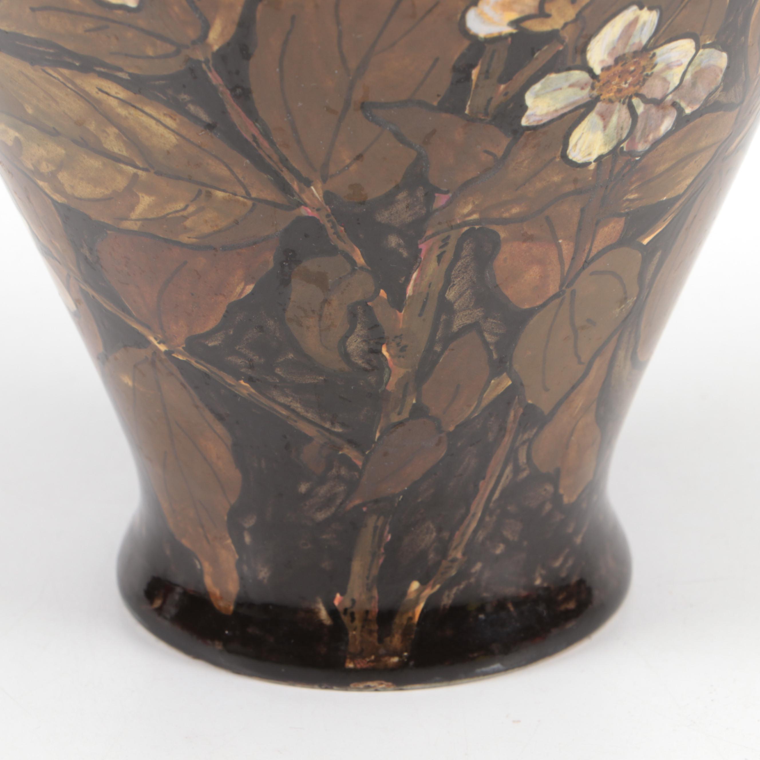 John Bennett Hand-Painted Dogwood Blossoms Earthenware Vase, 1879