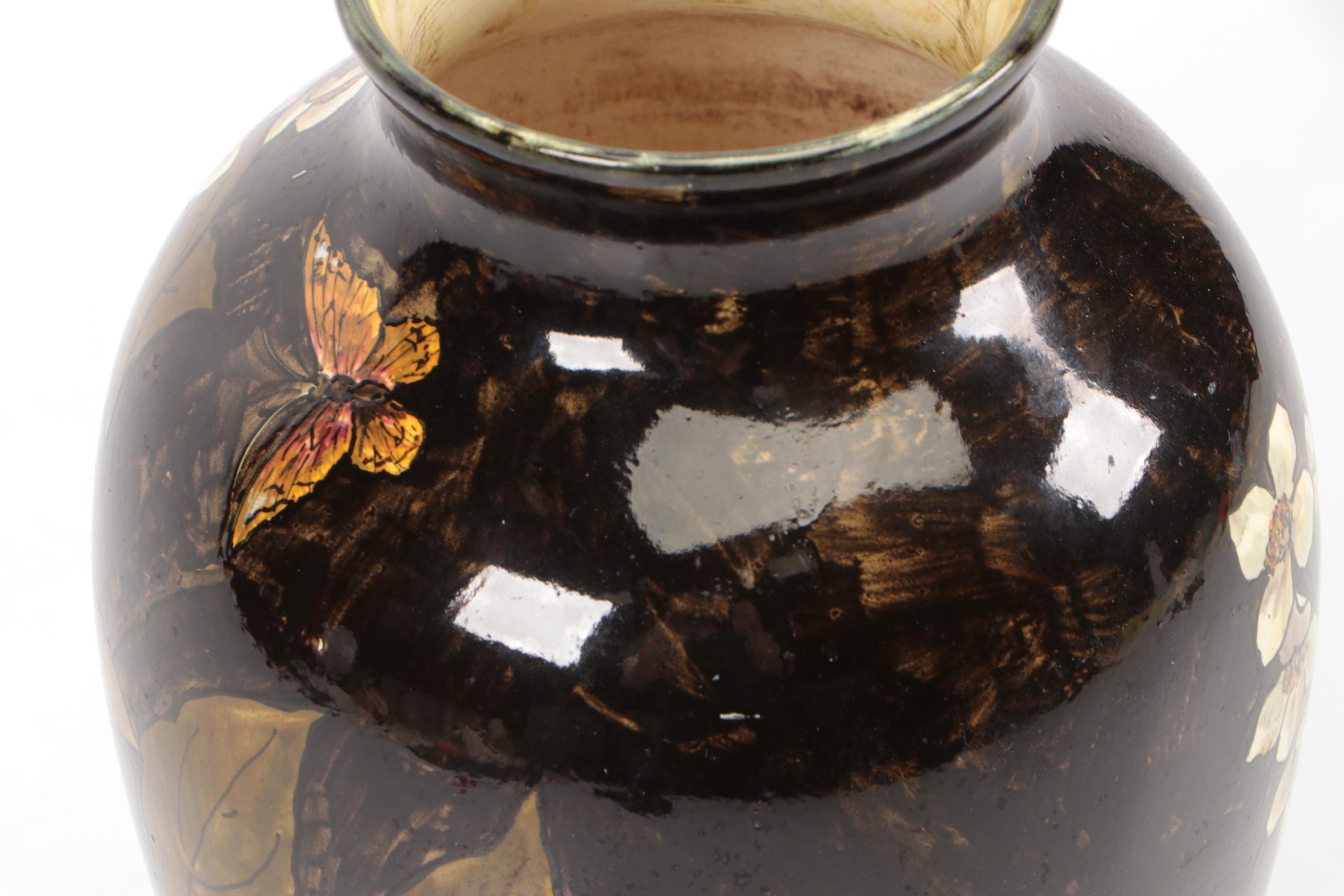 John Bennett Hand-Painted Dogwood Blossoms Earthenware Vase, 1879