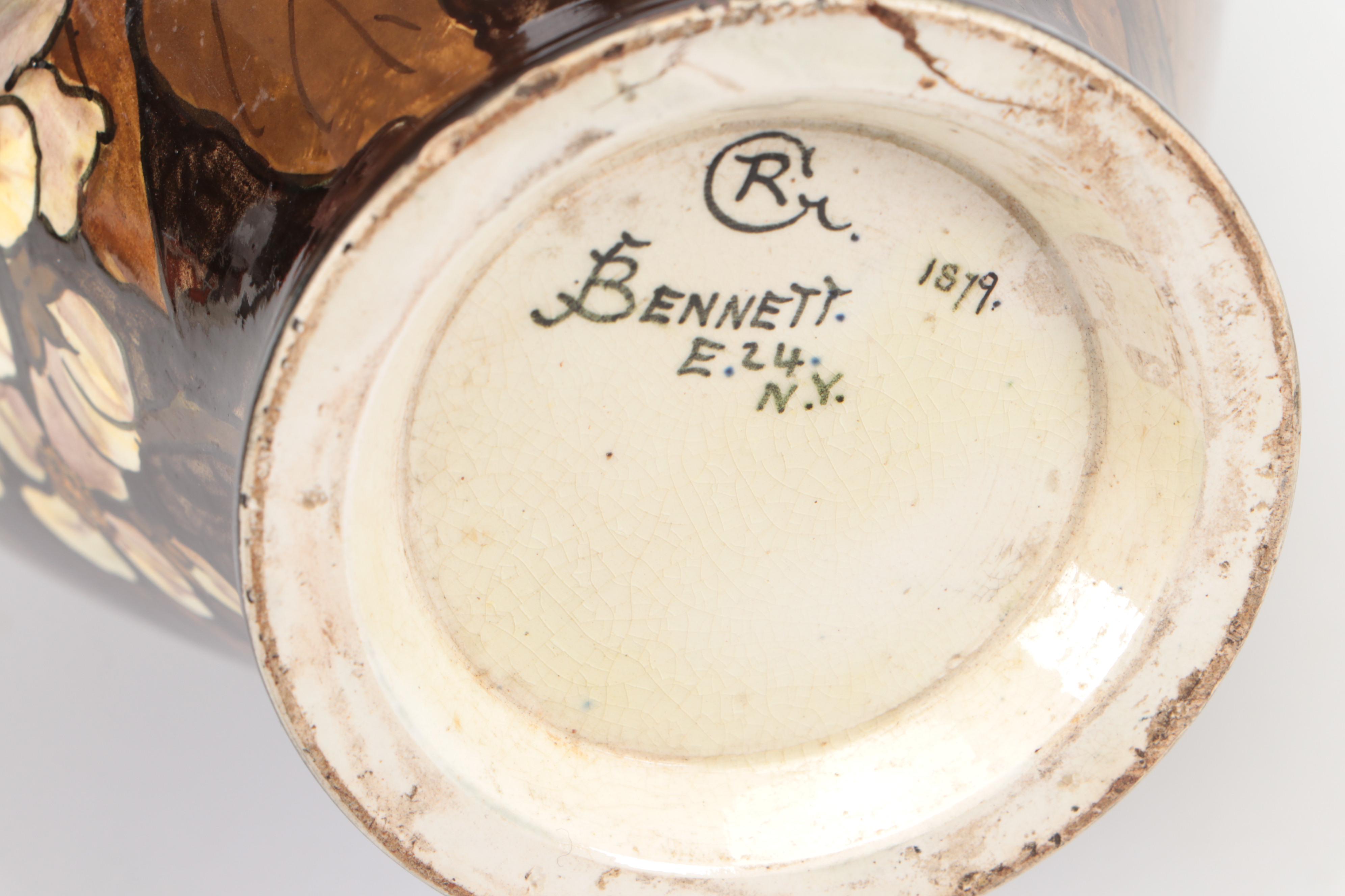 John Bennett Hand-Painted Dogwood Blossoms Earthenware Vase, 1879