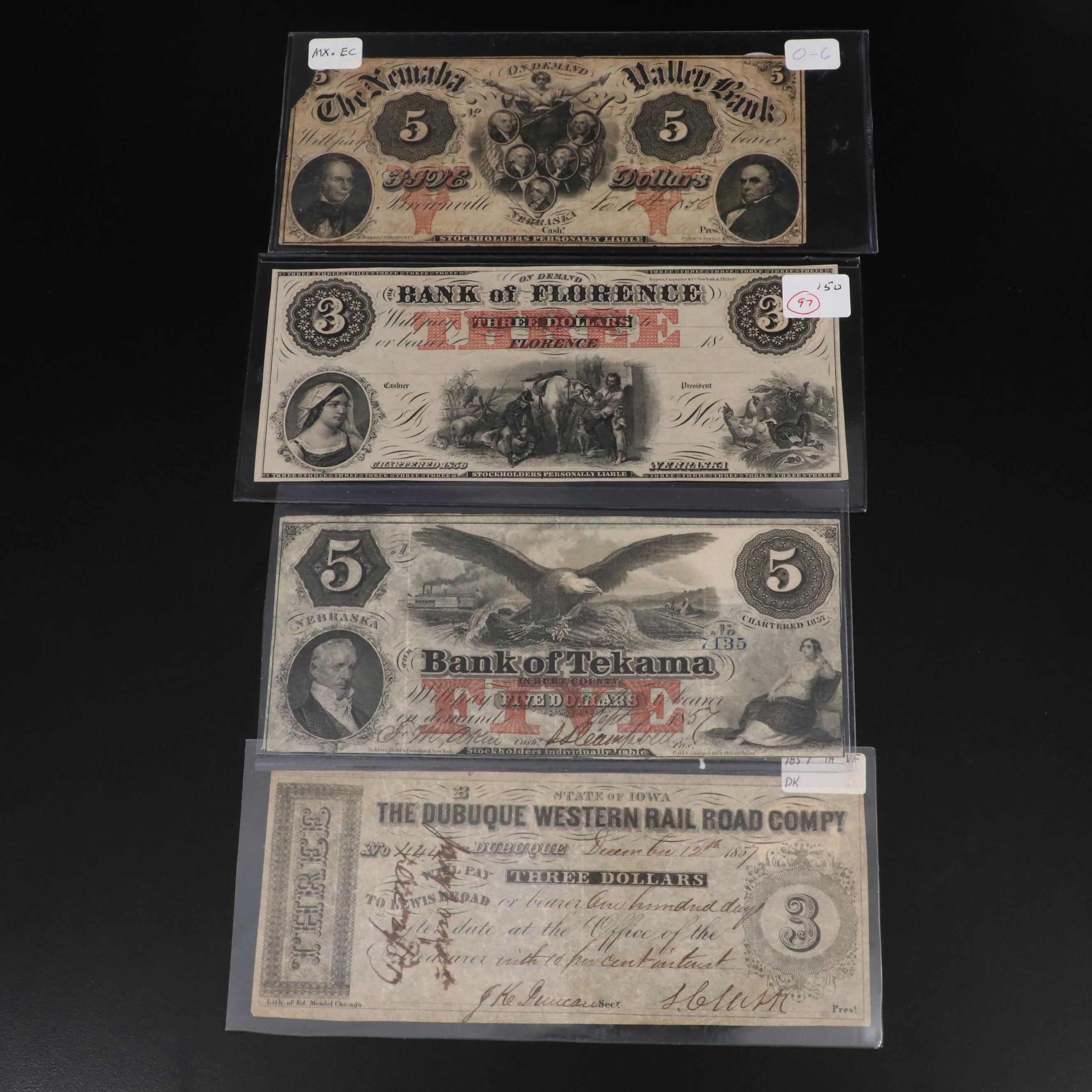 Four Obsolete Bank Notes From Iowa and Nebraska All Before the Civil War
