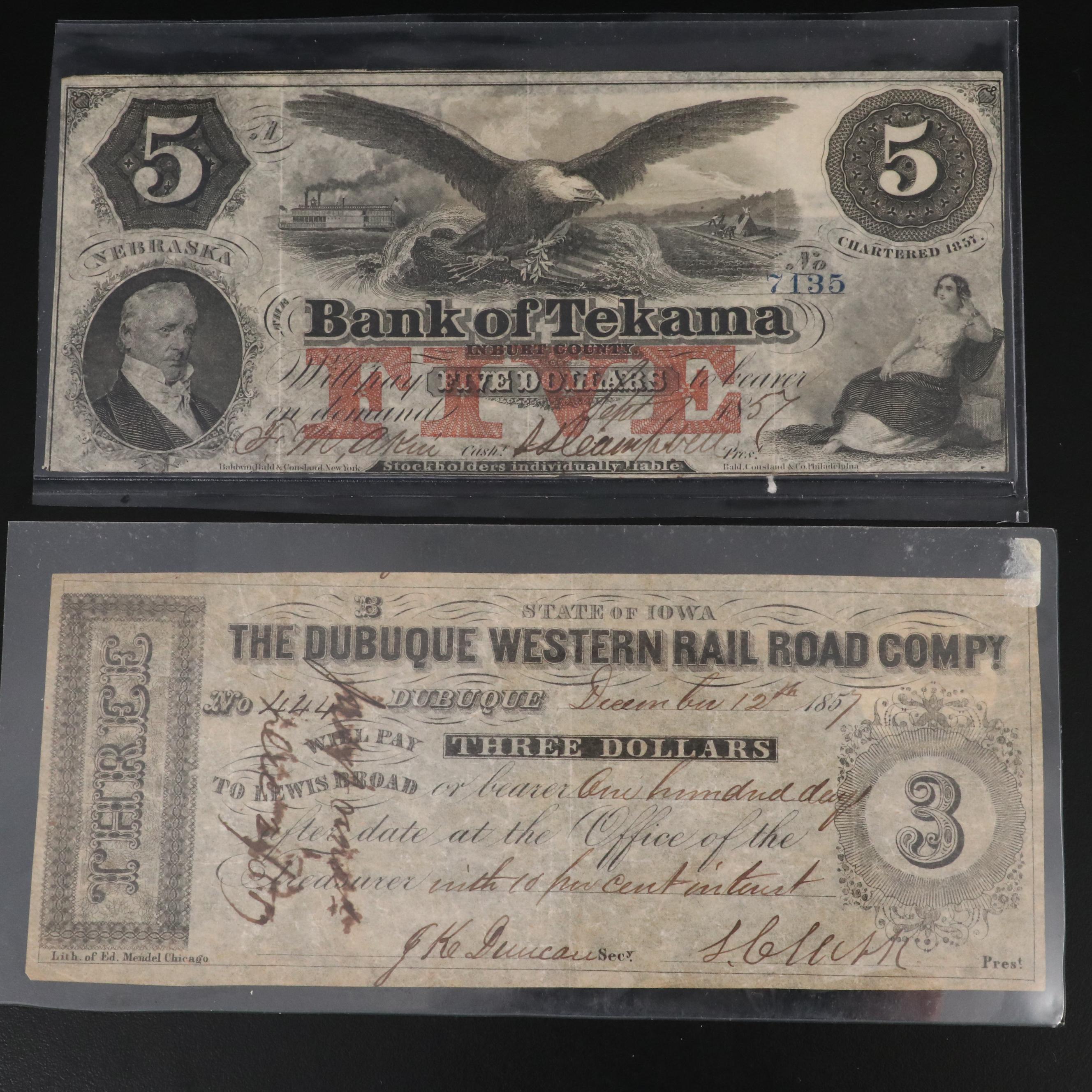 Four Obsolete Bank Notes From Iowa and Nebraska All Before the Civil War