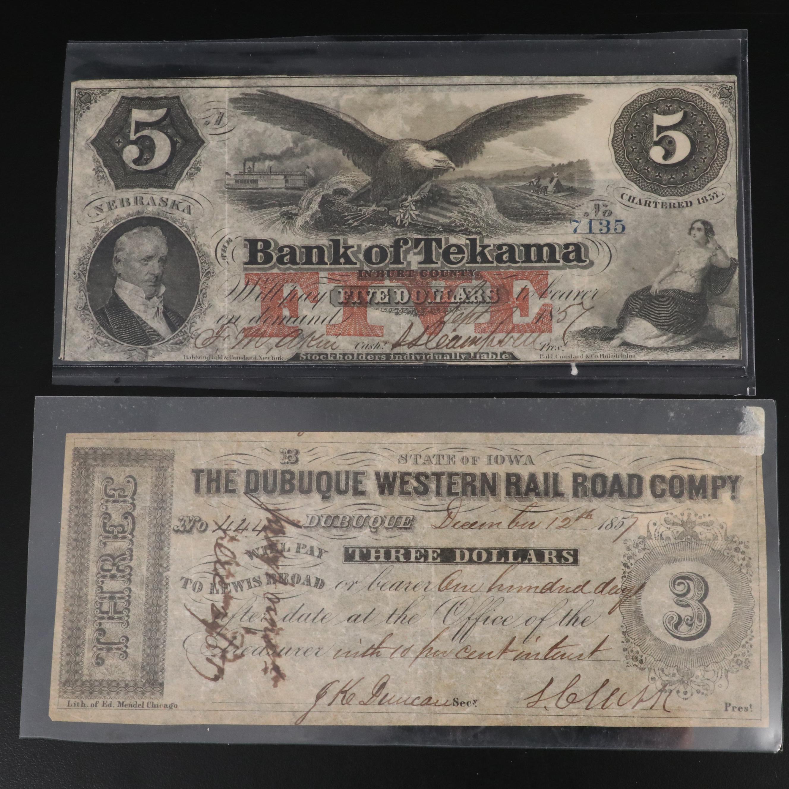 Four Obsolete Bank Notes From Iowa and Nebraska All Before the Civil War