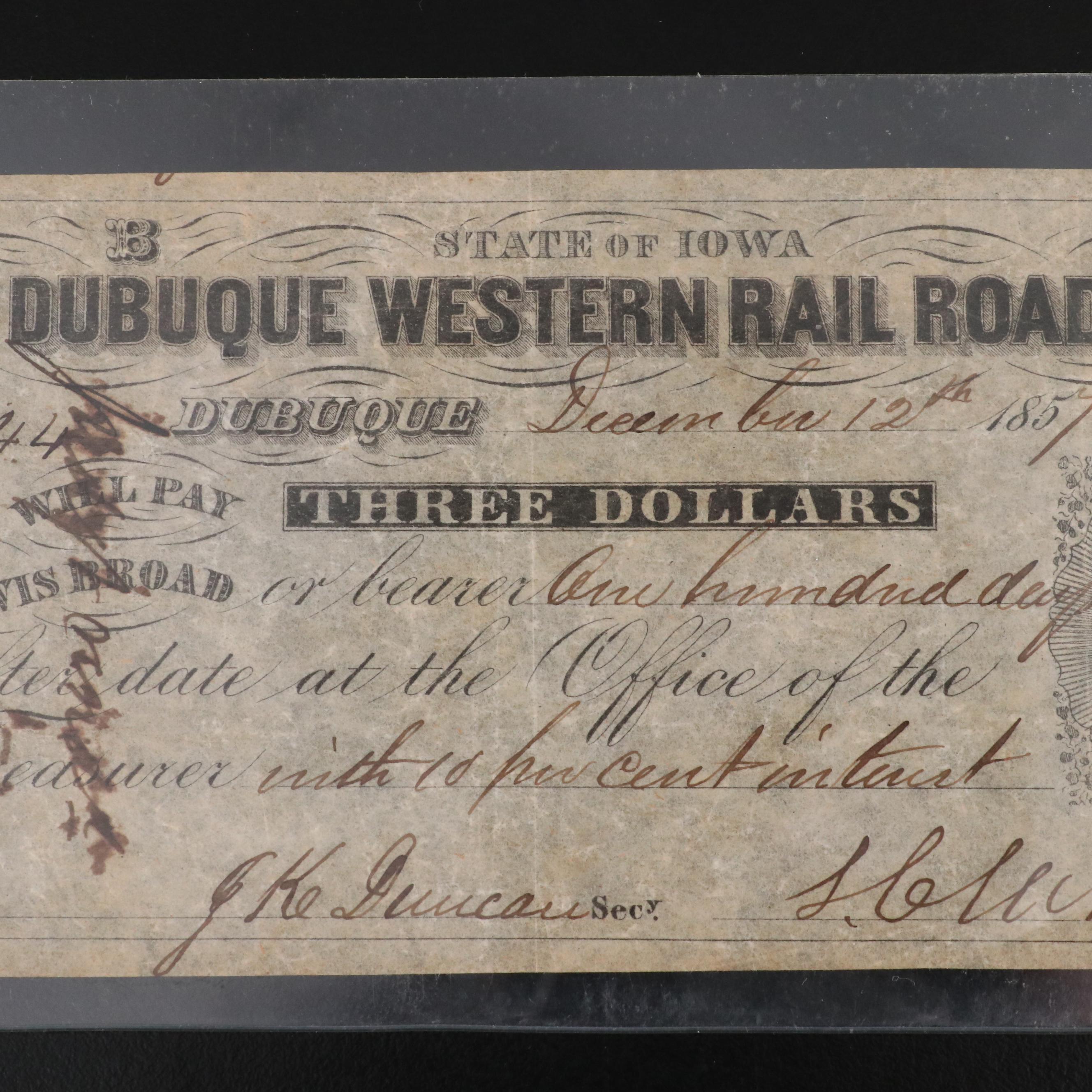 Four Obsolete Bank Notes From Iowa and Nebraska All Before the Civil War