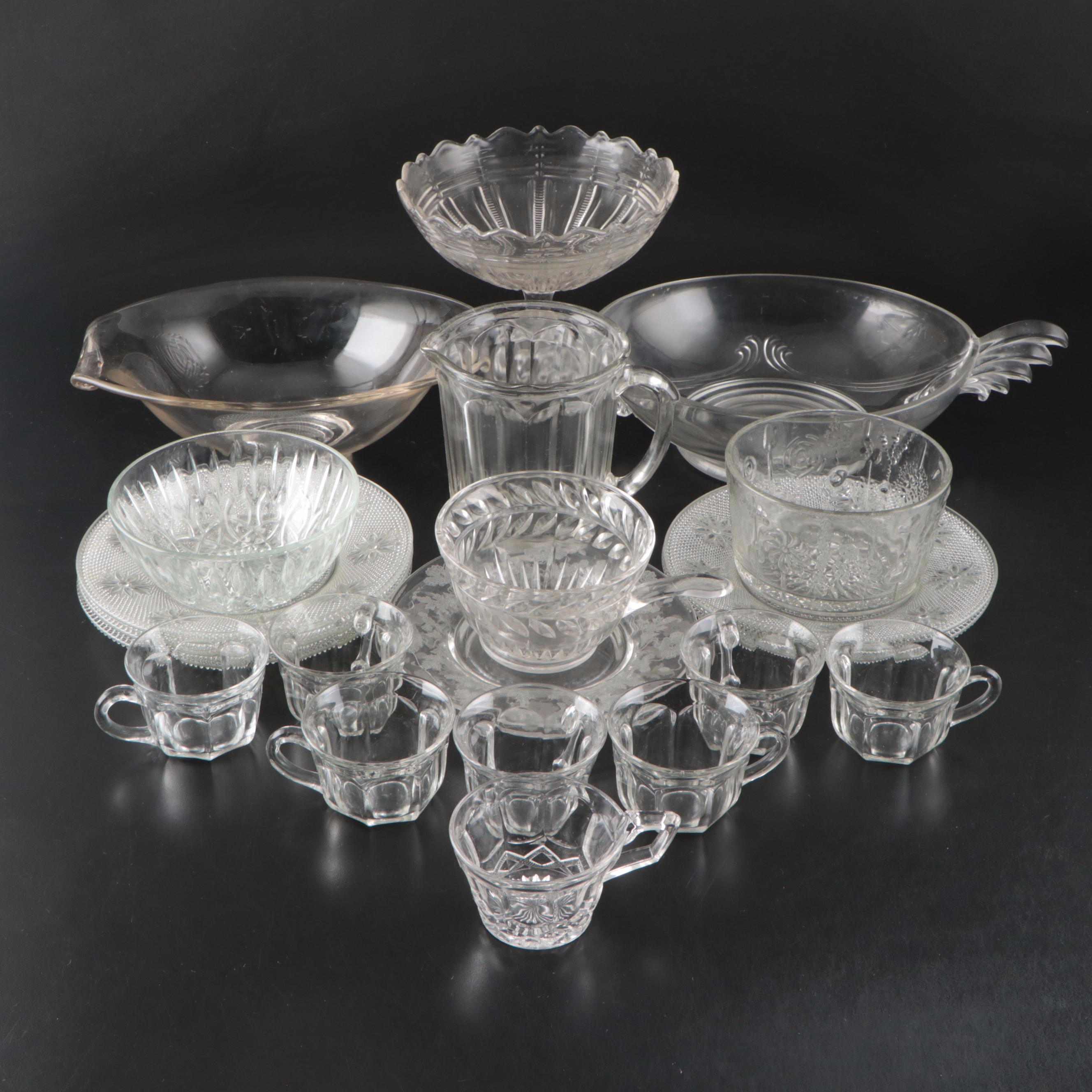 Indiana Glass "Laurel" Handled Bowl with More Glass Serveware