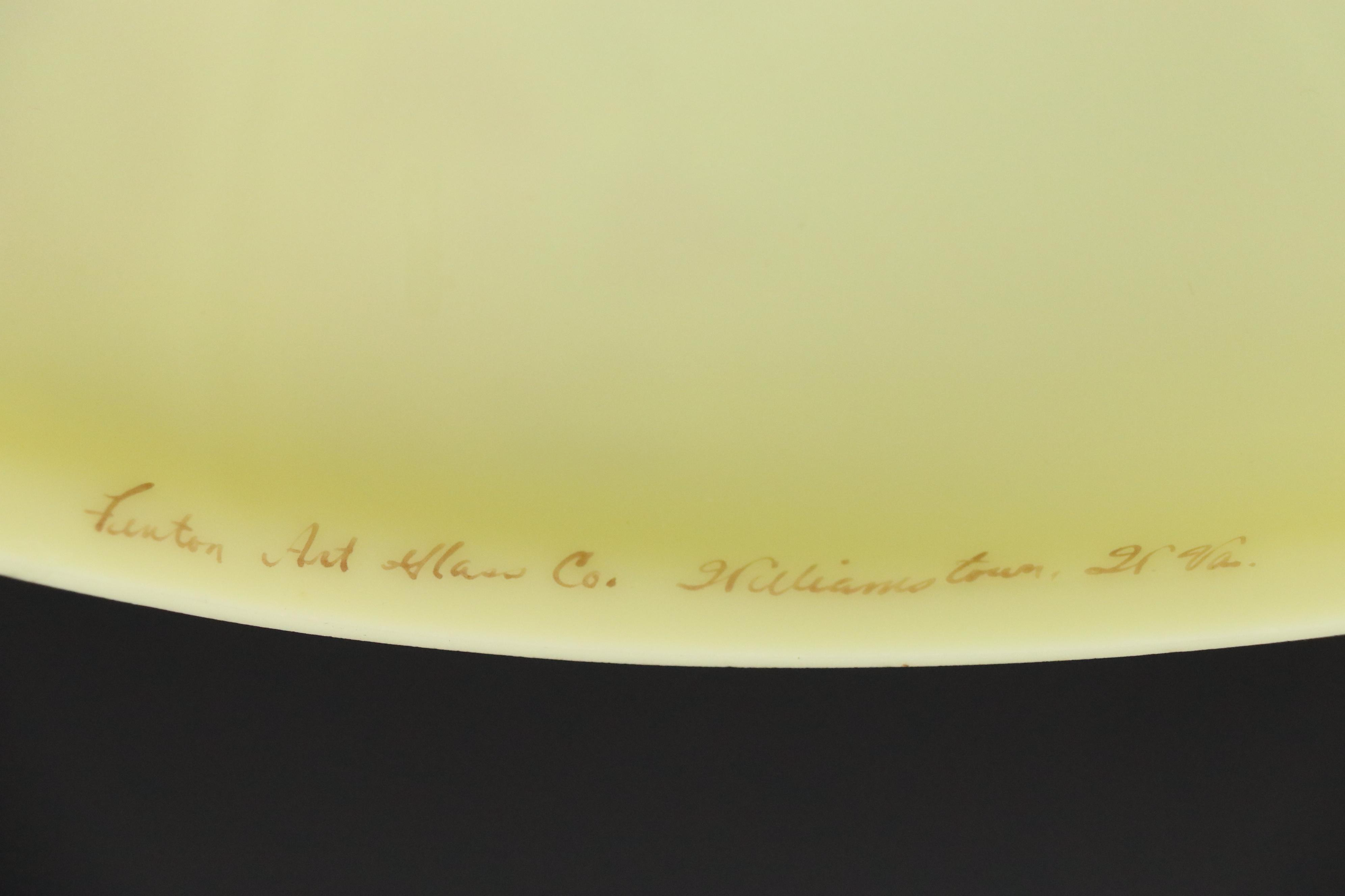 Fenton Burmese Hand-Painted "Rose" Custard Glass Student Lamp, Mid/ Late 20th C