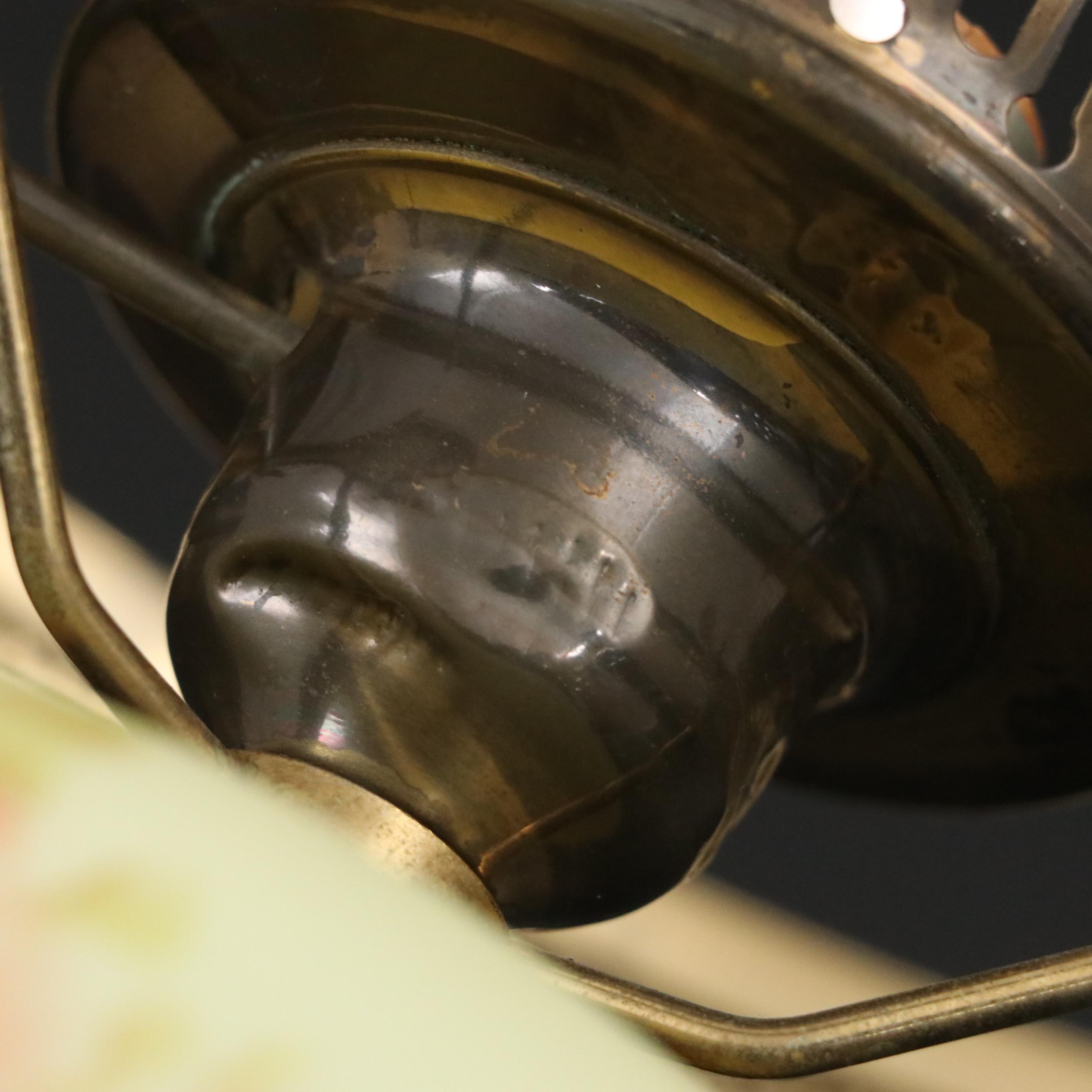 Fenton Burmese Hand-Painted "Rose" Custard Glass Student Lamp, Mid/ Late 20th C