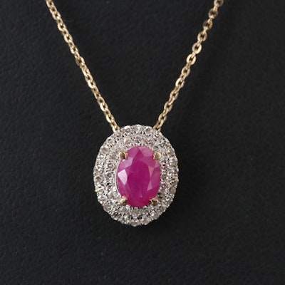 14K 1.07 CT Ruby and Diamond Pendant Necklace