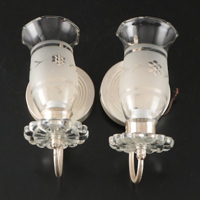 Alcor Wall Sconce Lights with Frosted Shades, Early to Mid-20th Century