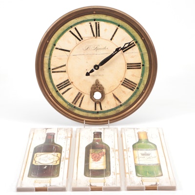 Ballard Designs "Sheffield" Battery Operated Clock with Wine-Themed Décor