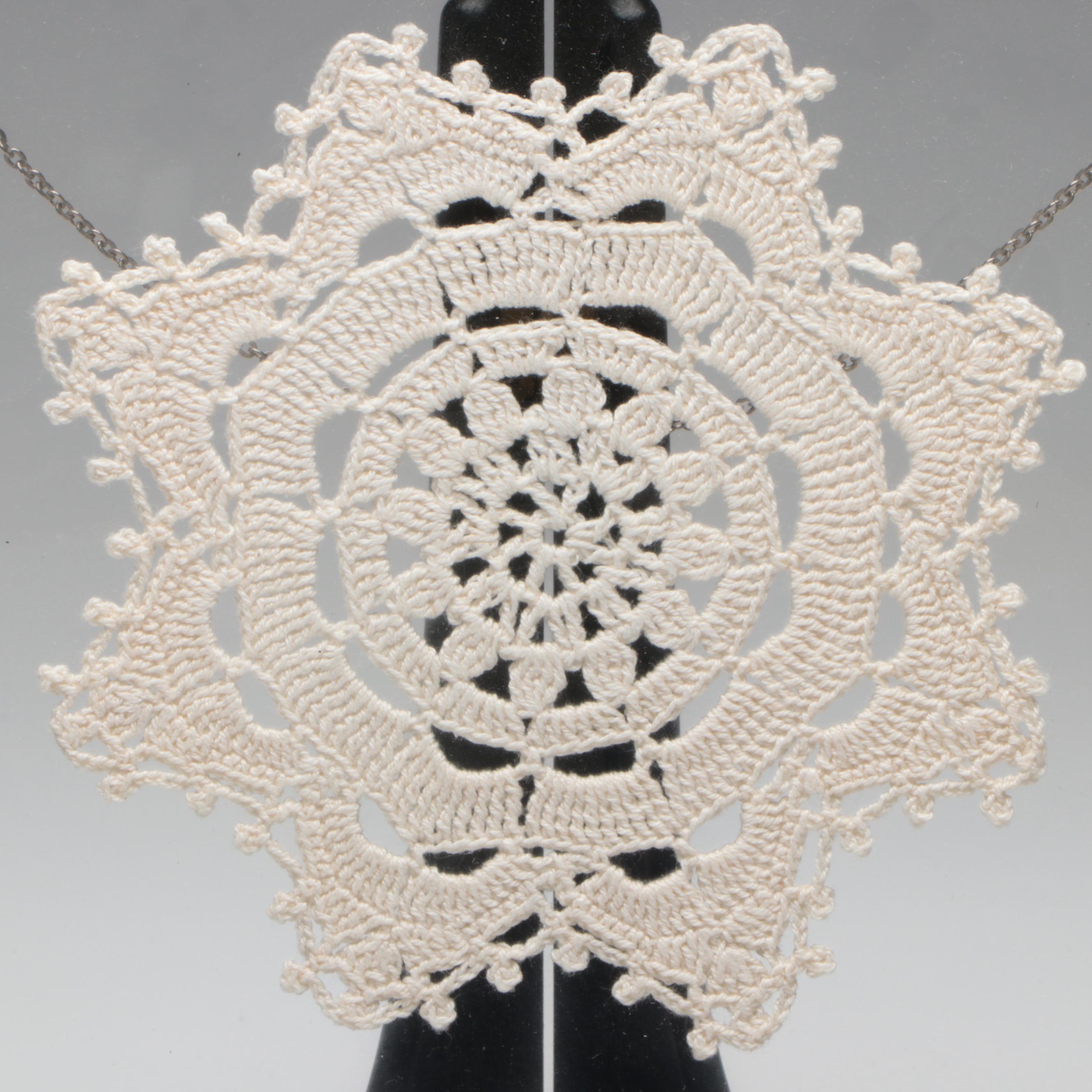 Lace Doily in Stained Glass Frame with Wooden Display Stand
