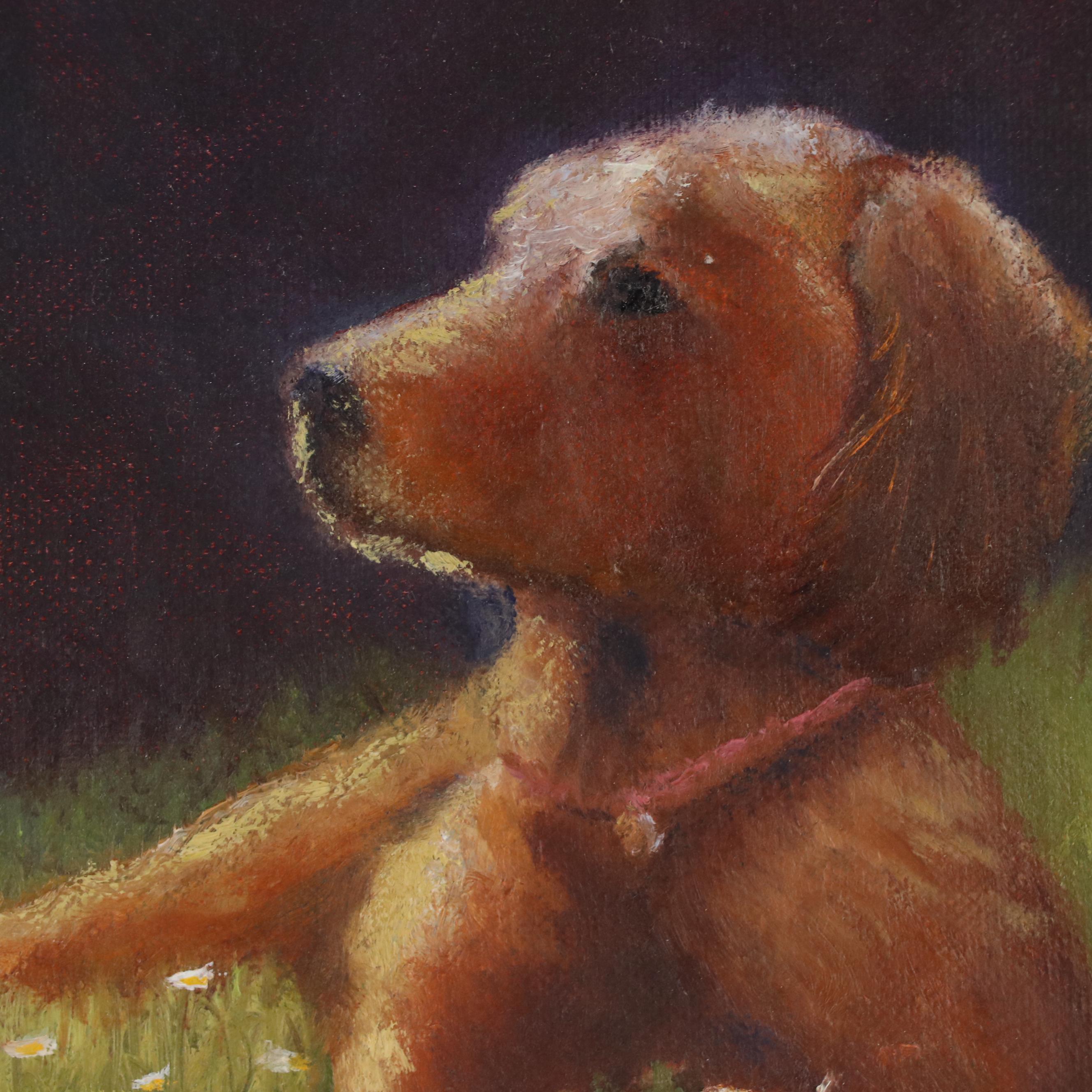 Tricia Bass Oil Painting of Dog "Bella's Daisies"