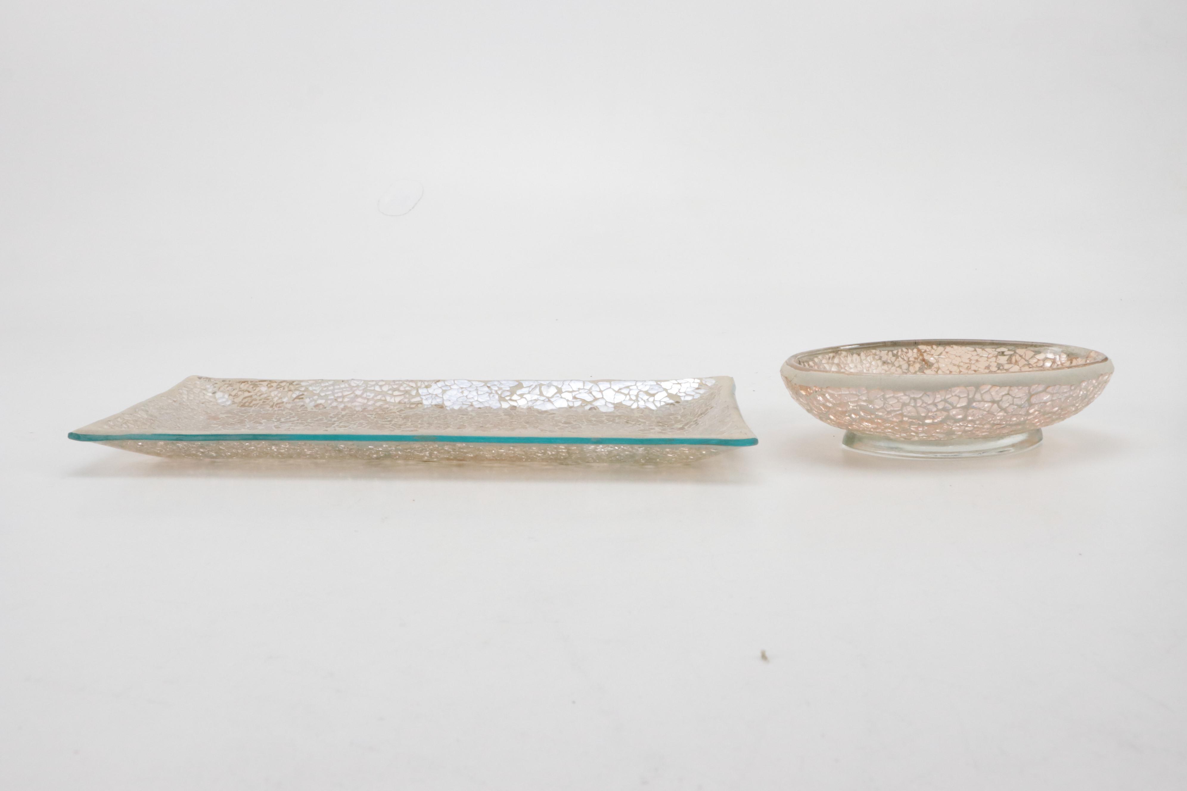 Gallery Tray Metal Frame Tabletop Mirror with Mosaic Glass Dish and Tray