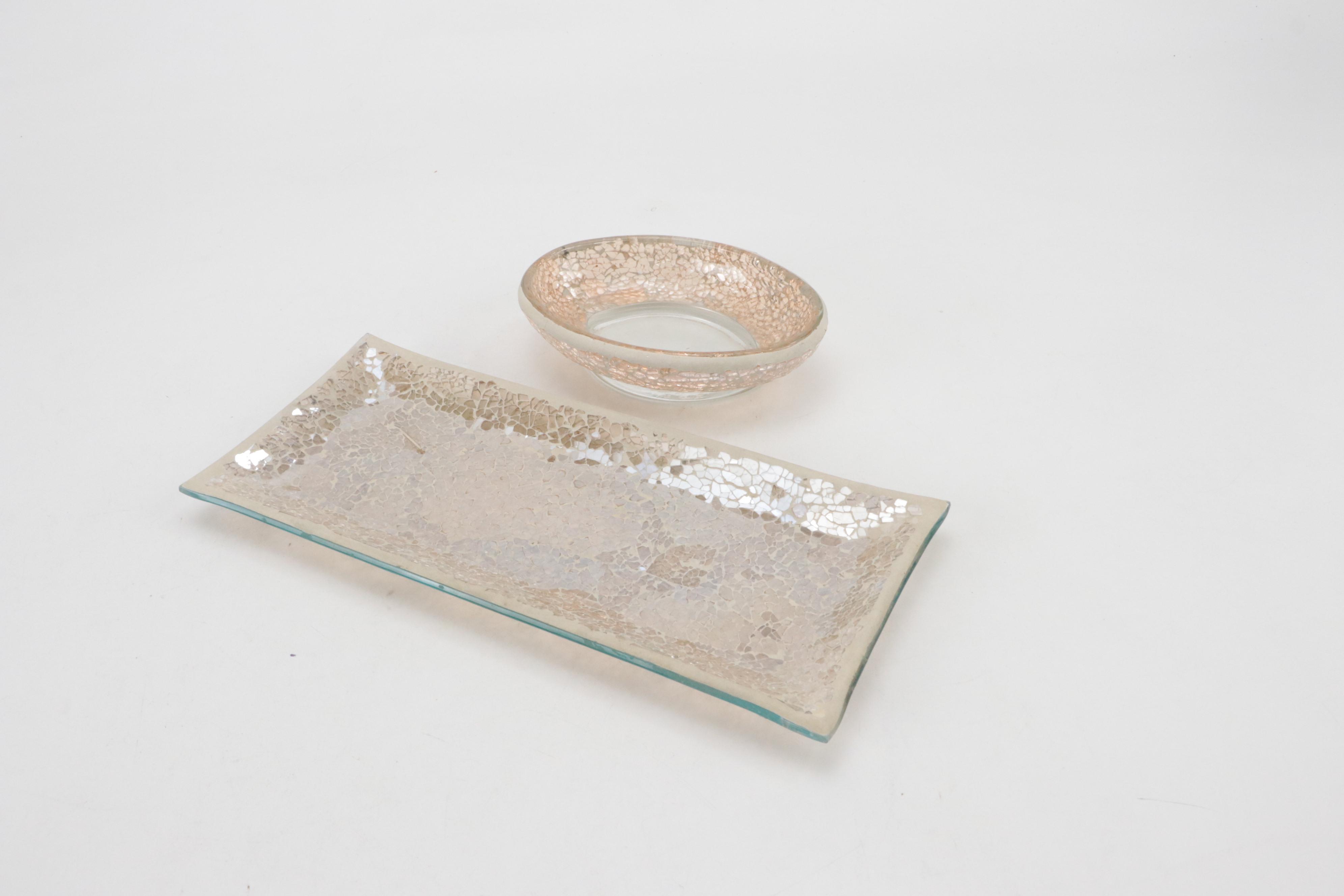 Gallery Tray Metal Frame Tabletop Mirror with Mosaic Glass Dish and Tray