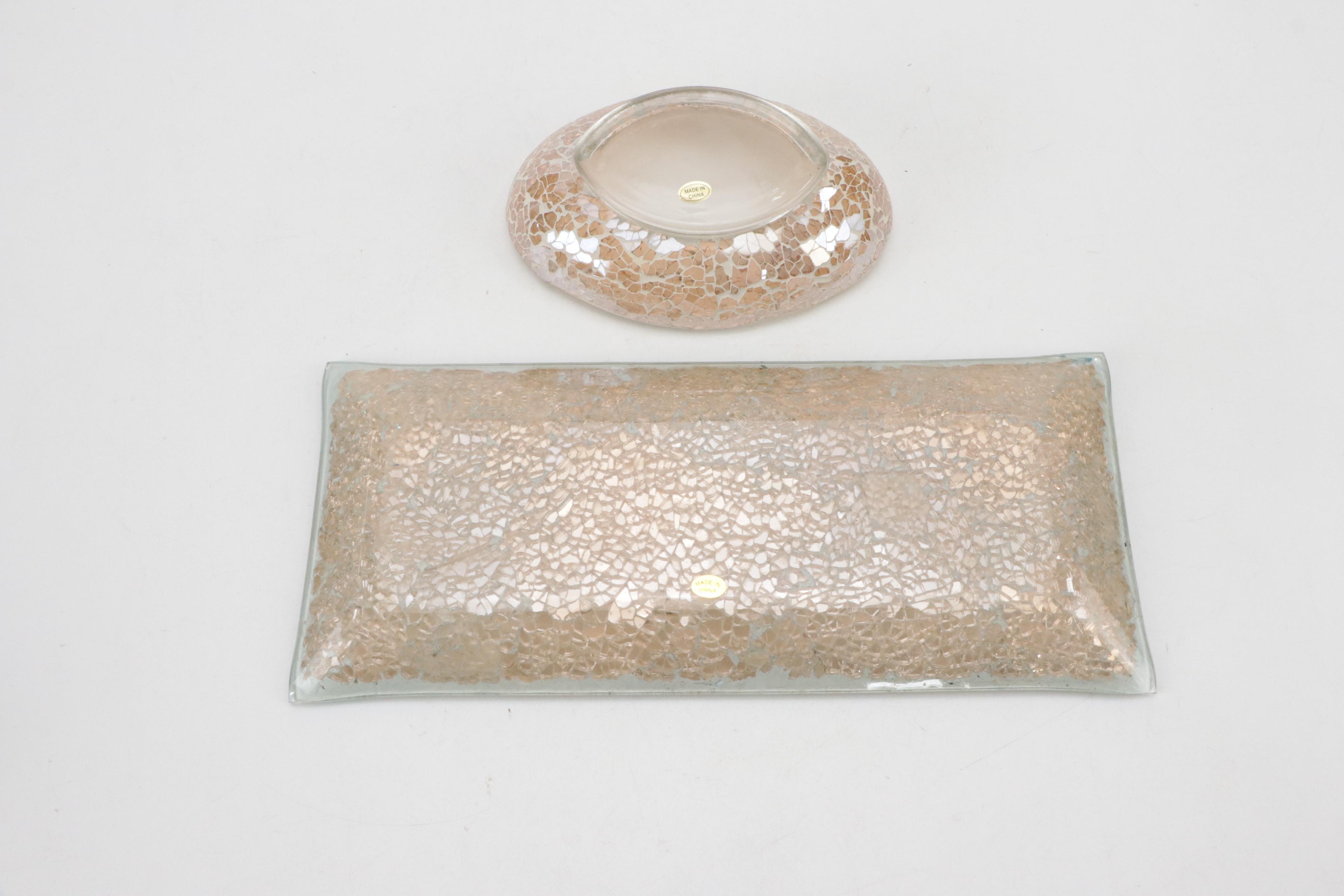 Gallery Tray Metal Frame Tabletop Mirror with Mosaic Glass Dish and Tray