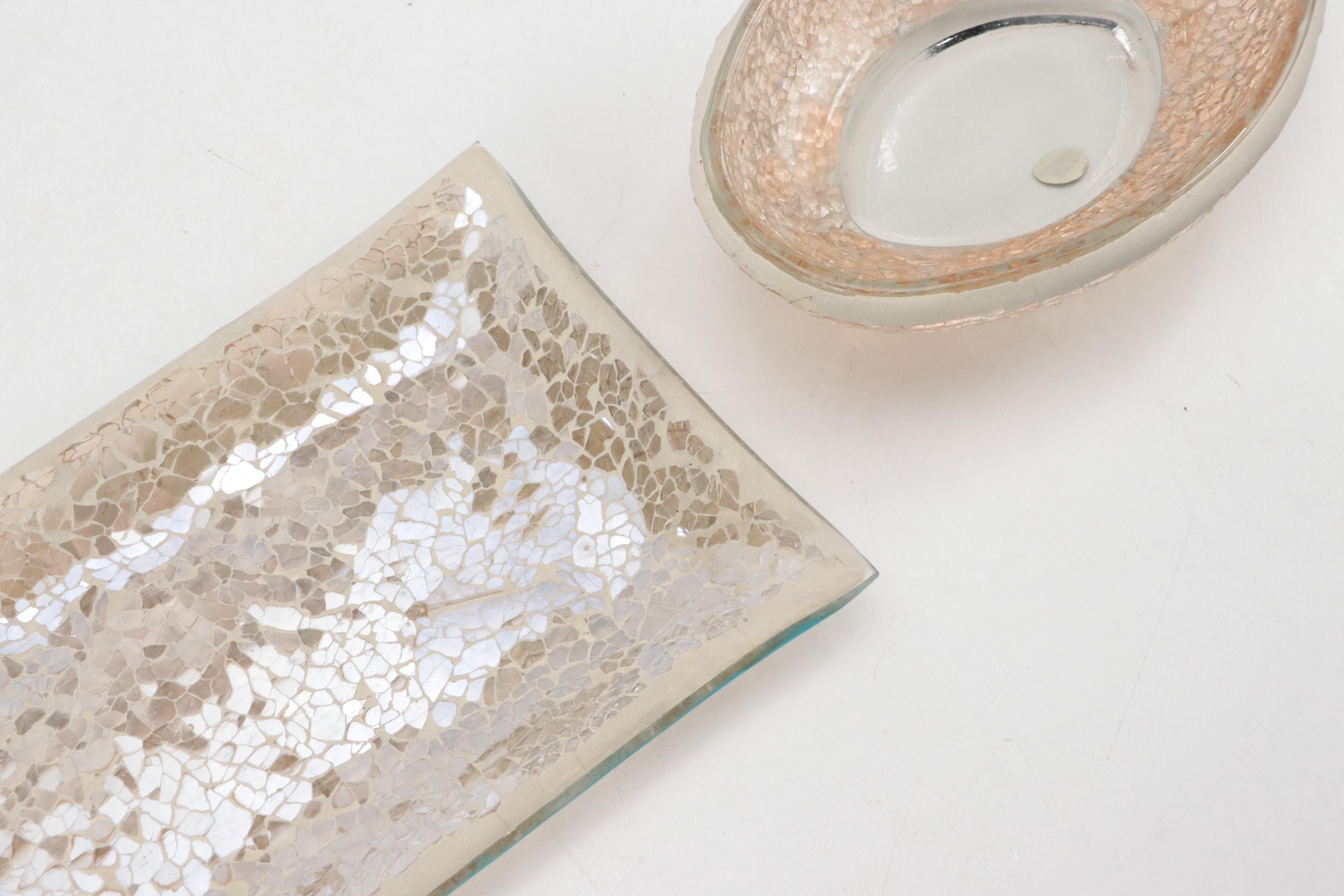 Gallery Tray Metal Frame Tabletop Mirror with Mosaic Glass Dish and Tray