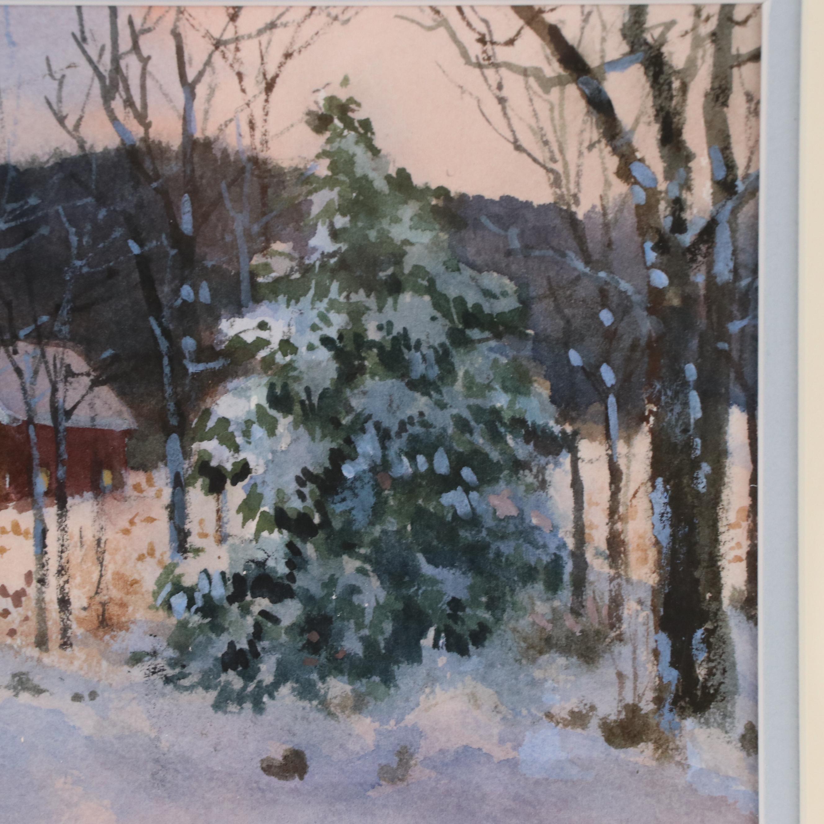 Keith Hoffman Watercolor Painting of Snowy Landscape