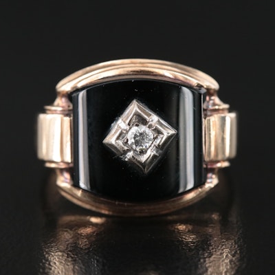 Vintage 10K Black Onyx and Diamond Ring