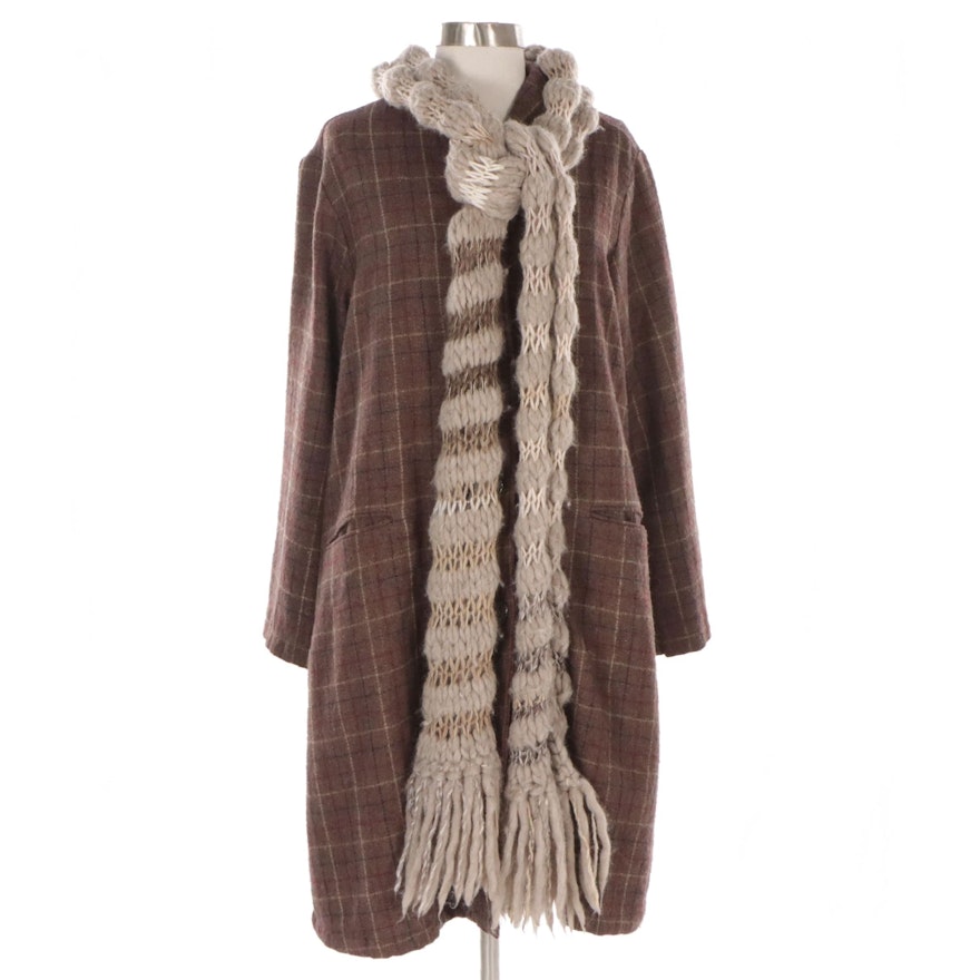 April Cornell Plaid Wool Blend Swing Coat with Anna Kula Chunky Wool Scarf