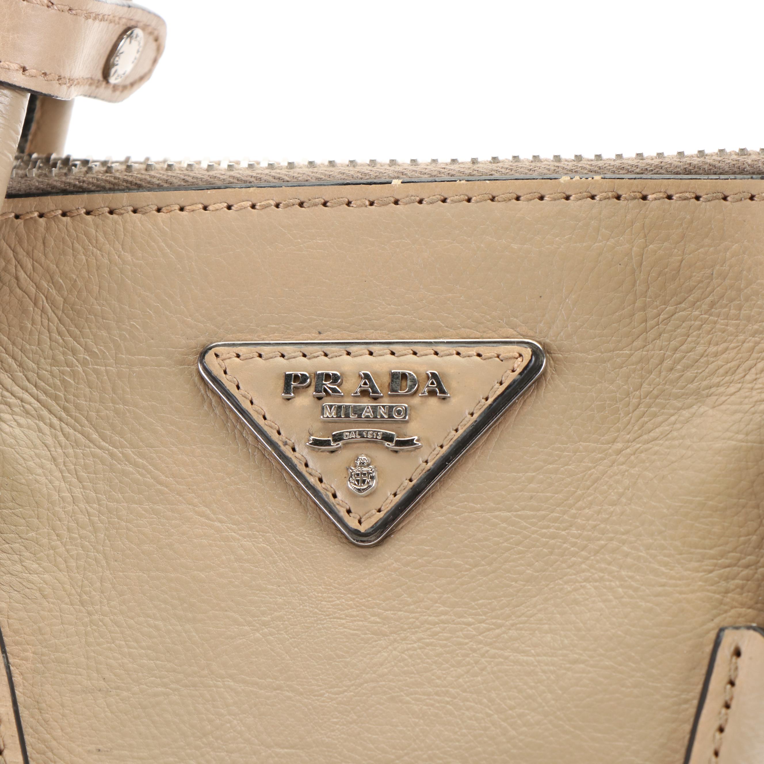 Prada Twin Pocket Tote Bag in Beige Glacé Calfskin Leather