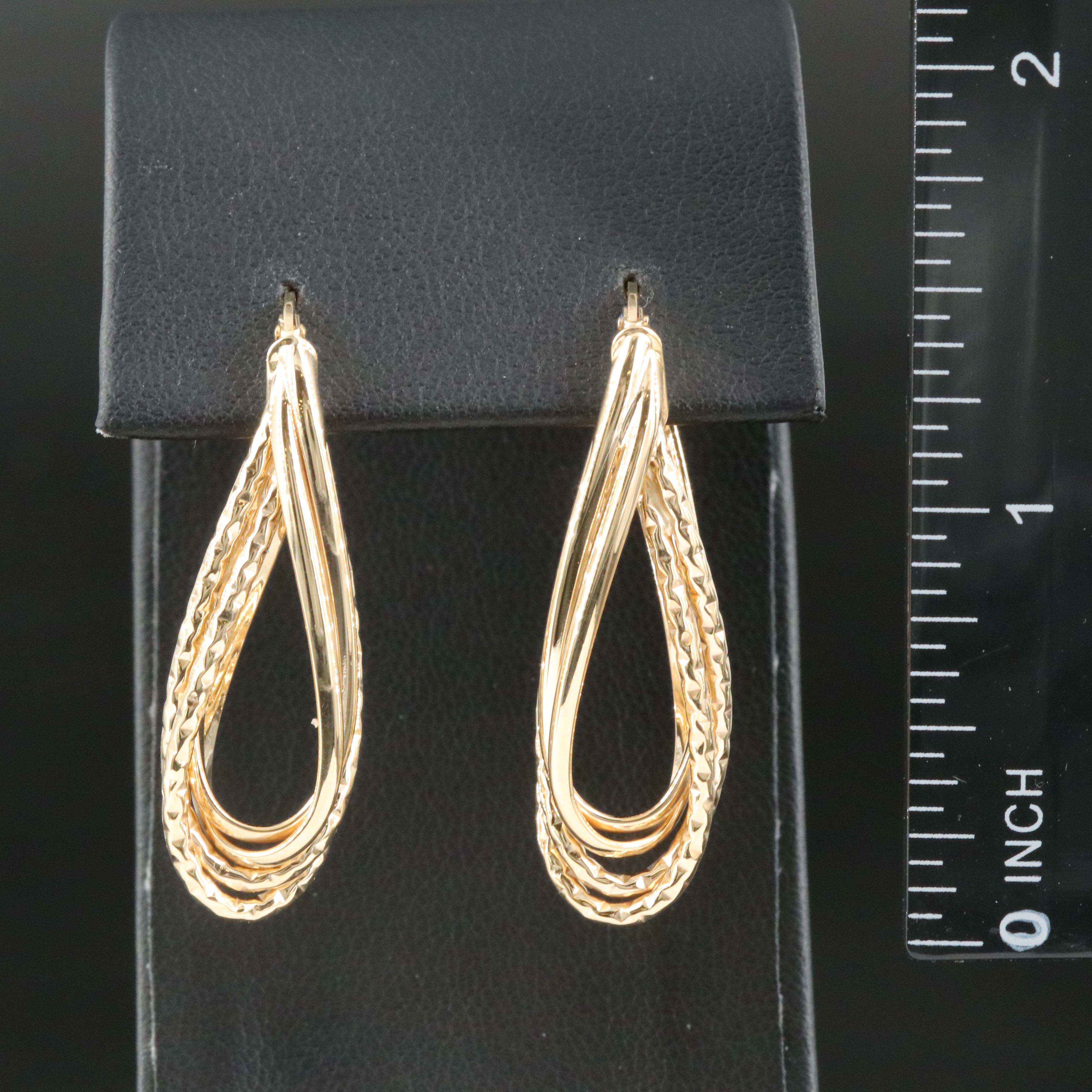 14K Fancy Hoop Earrings with Diamond-Cut Finish