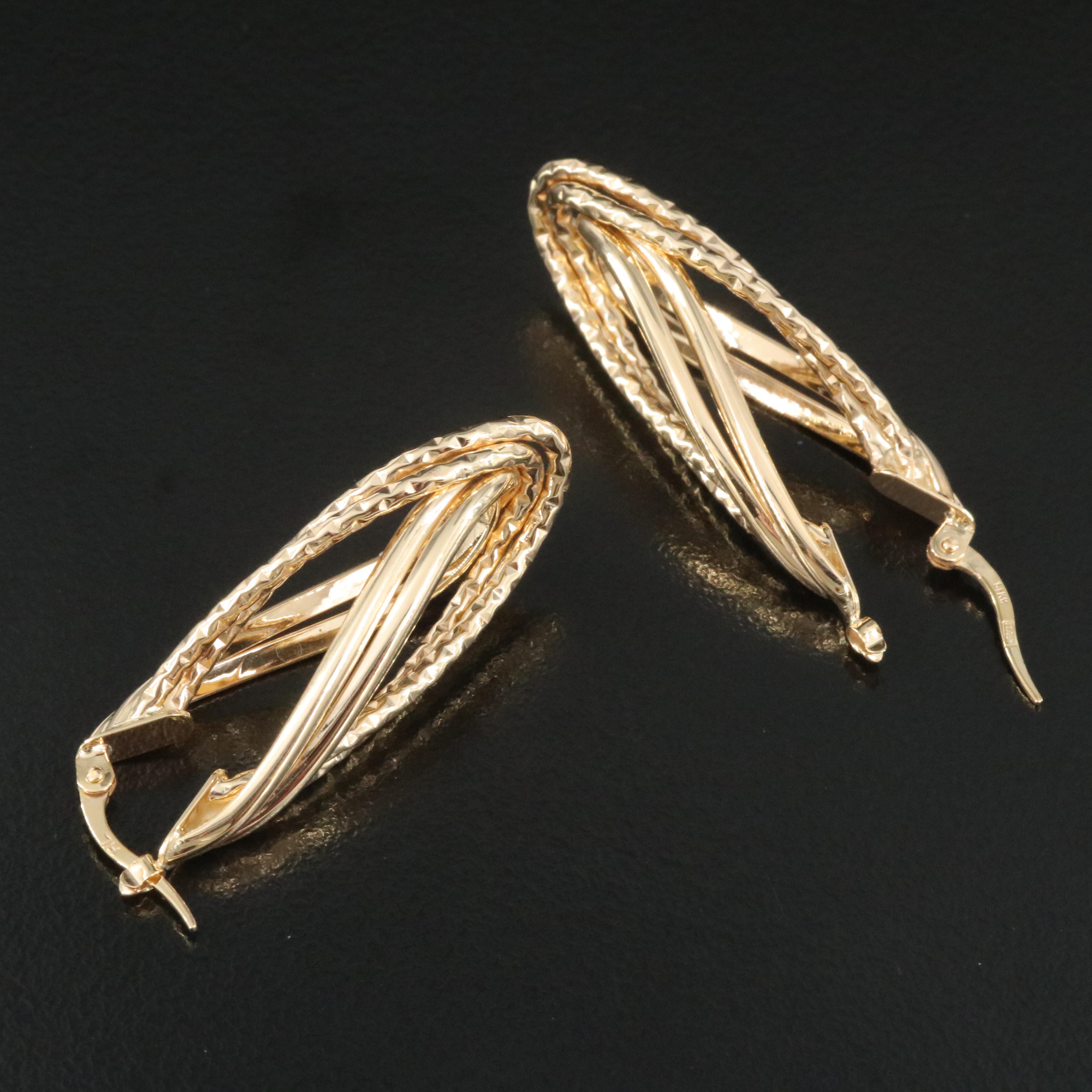 14K Fancy Hoop Earrings with Diamond-Cut Finish