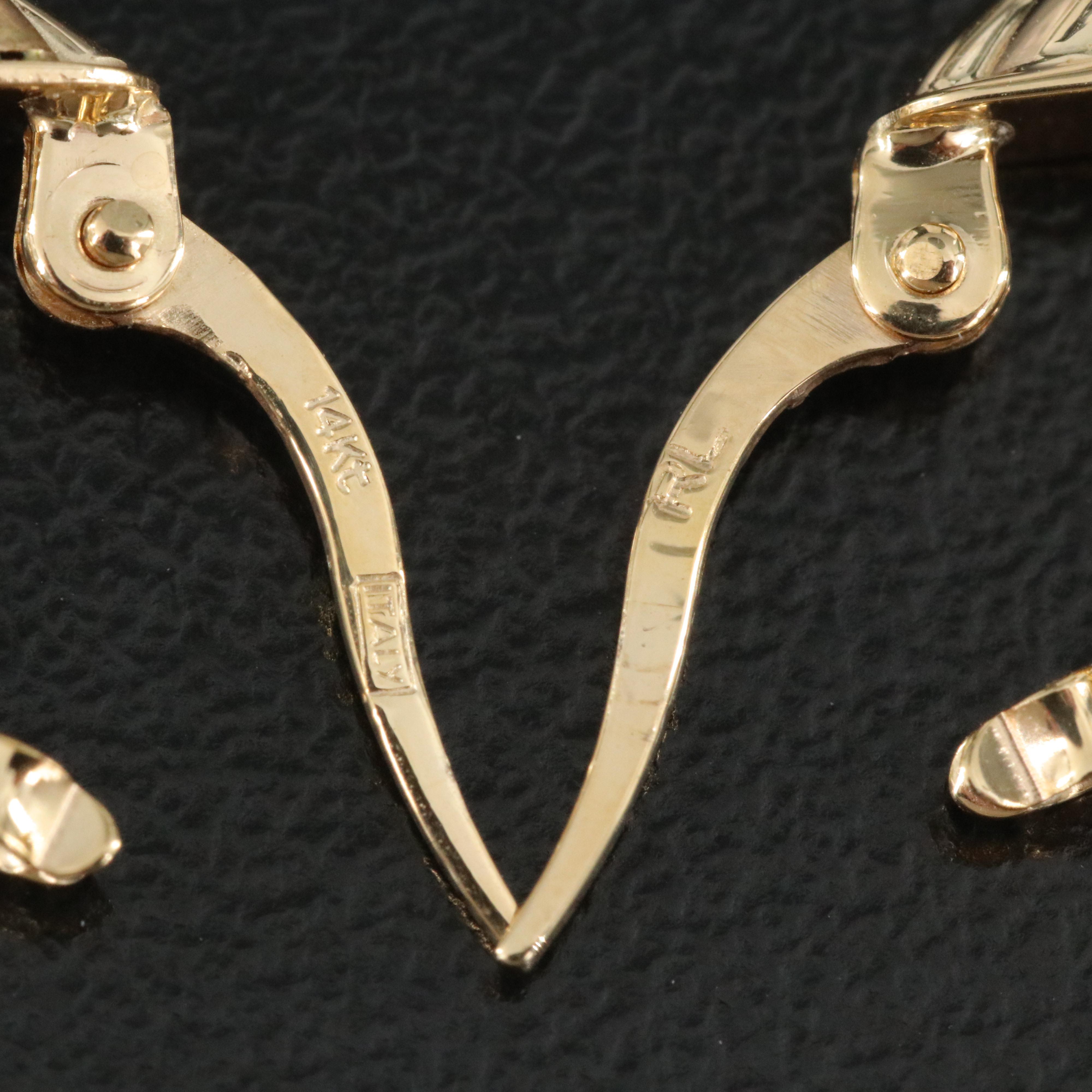 14K Fancy Hoop Earrings with Diamond-Cut Finish