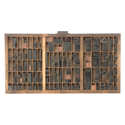 Hamilton Mfg. Wood Letterpress Drawer and Blocks, Early to Mid-20th Century