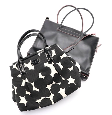 Kate Spade B&W Patterned Canvas Shoulder Bag, Lodis Black Leather Two-Way Tote