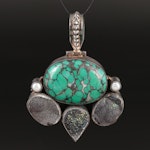 Sterling Turquoise, Druzy and Pearl Pendant