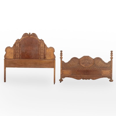 Louis XV Style Carved Walnut and Burl Headboard and Footboard