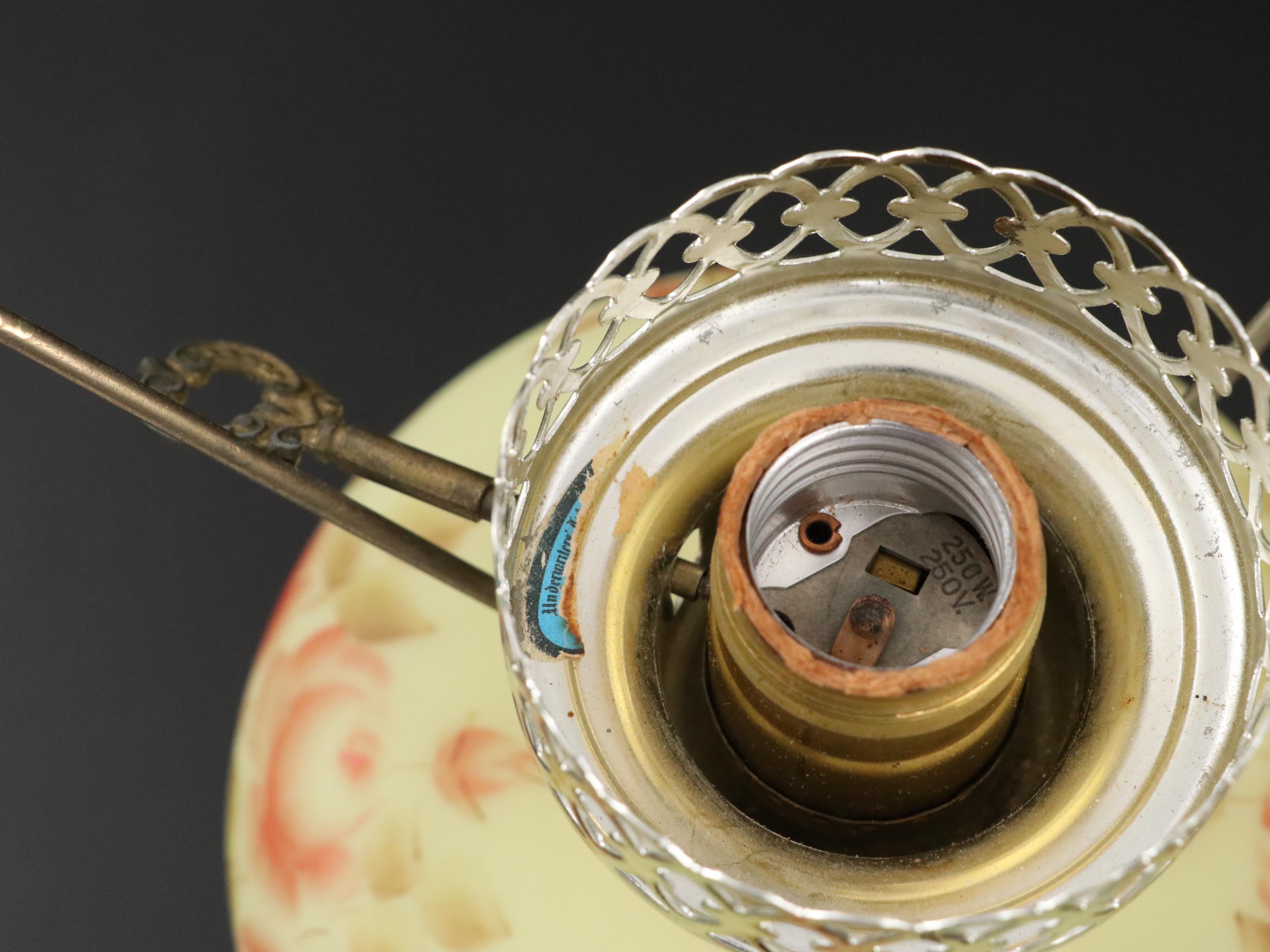 Fenton "Burmese" Glass Parlor Lamp with Hand-Painted Roses