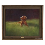 Tricia Bass Oil Painting of Dog "Bella's Daisies"