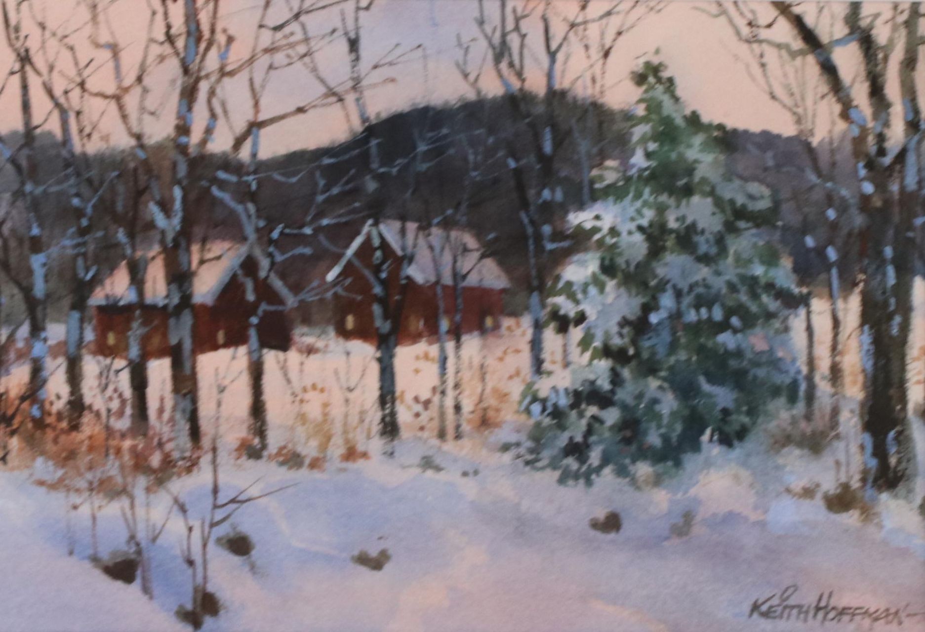 Keith Hoffman Watercolor Painting of Snowy Landscape