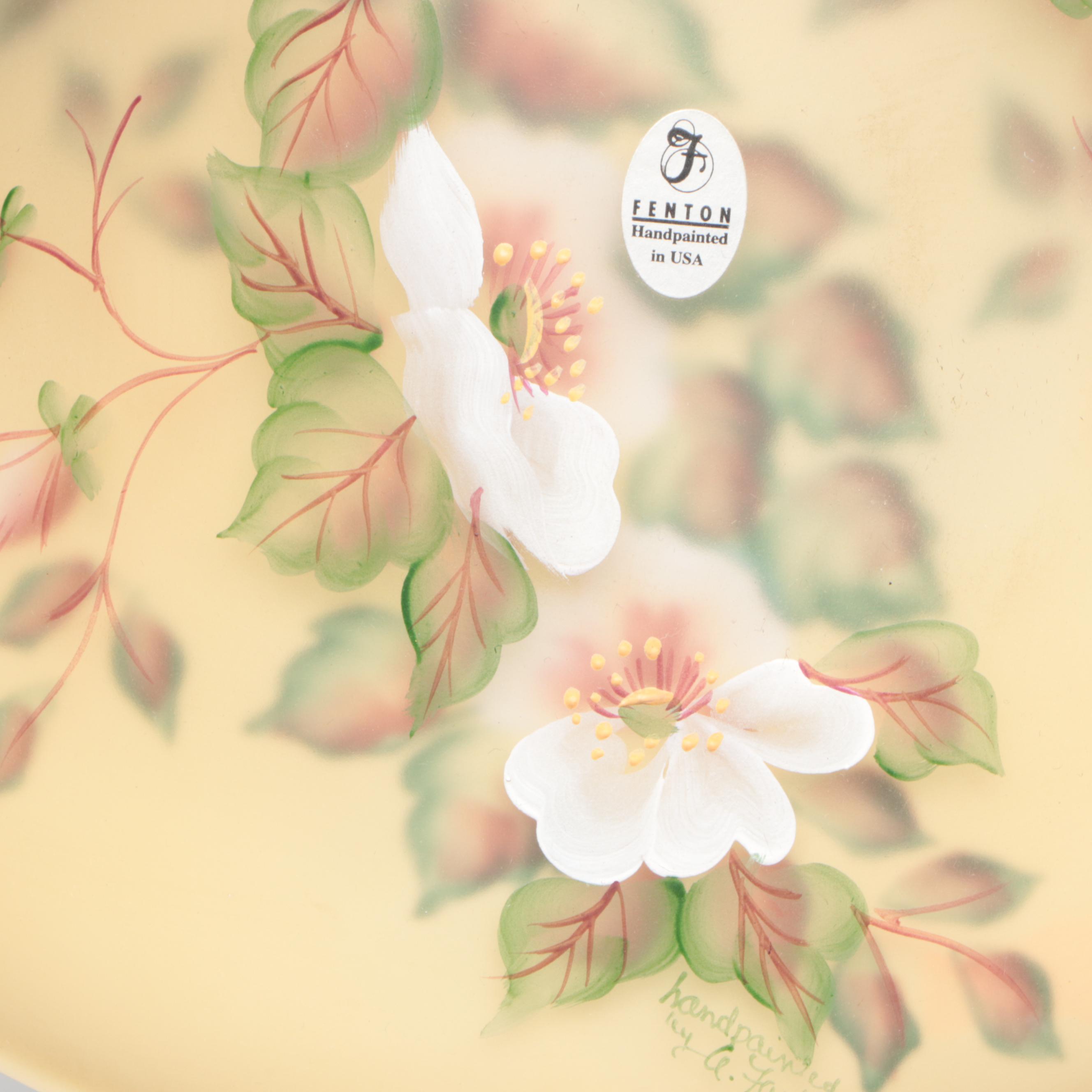 Fenton Hand-Painted Floral and Bird Motif Glass Lamps