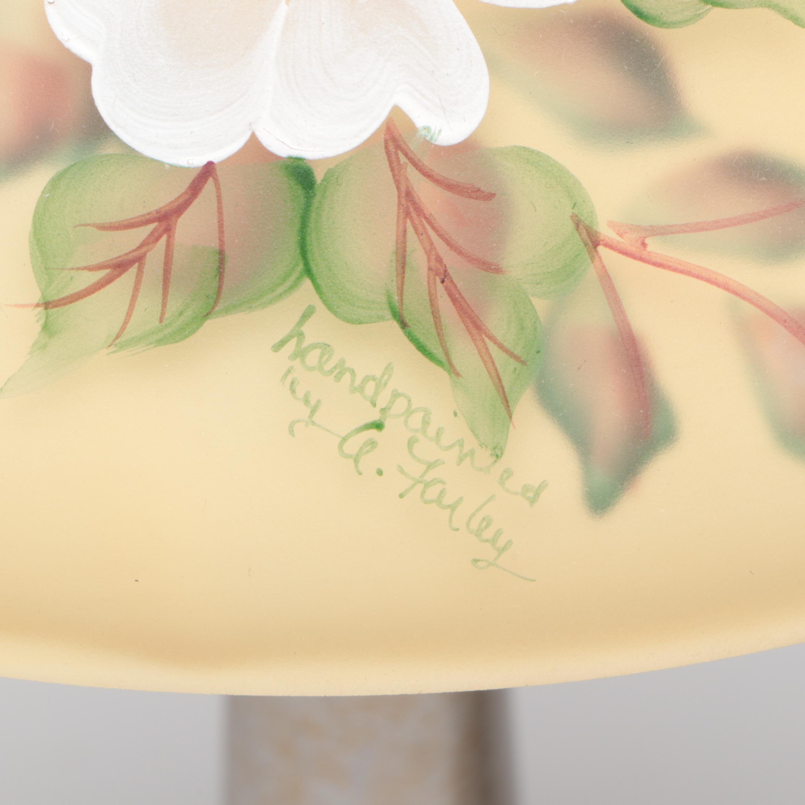 Fenton Hand-Painted Floral and Bird Motif Glass Lamps