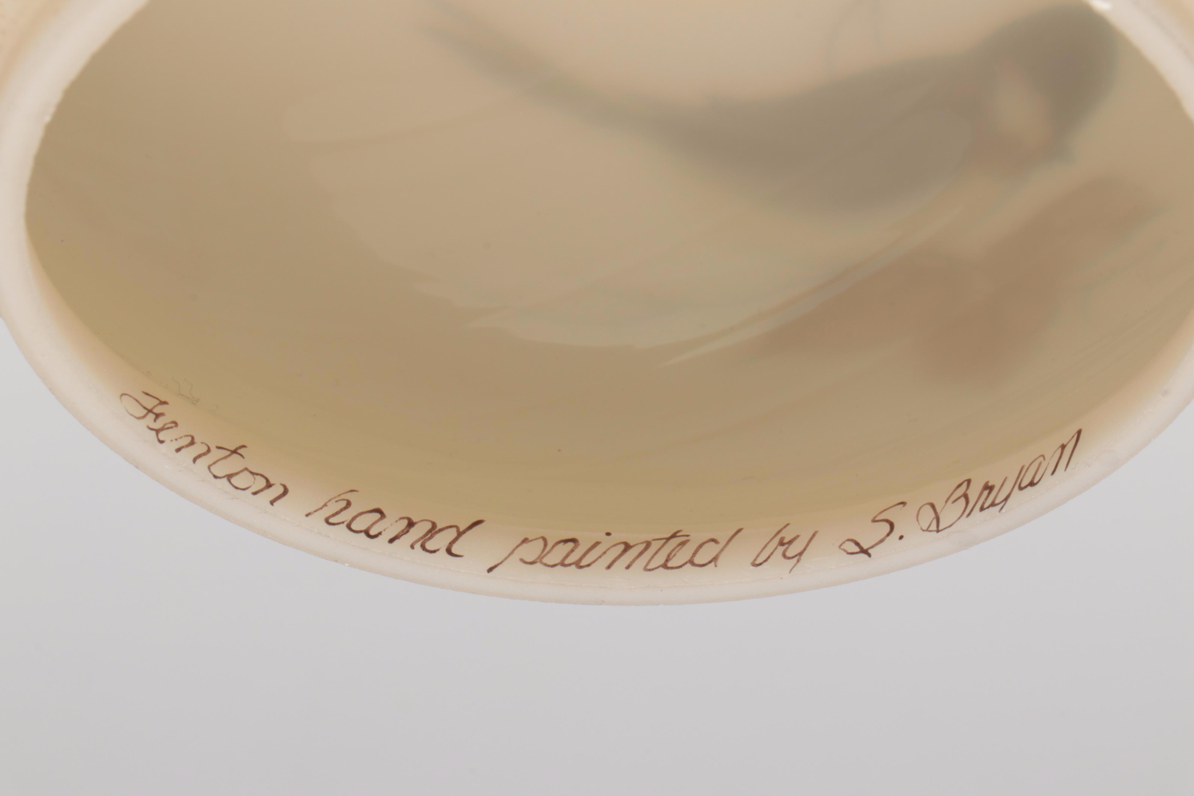 Fenton Hand-Painted Floral and Bird Motif Glass Lamps