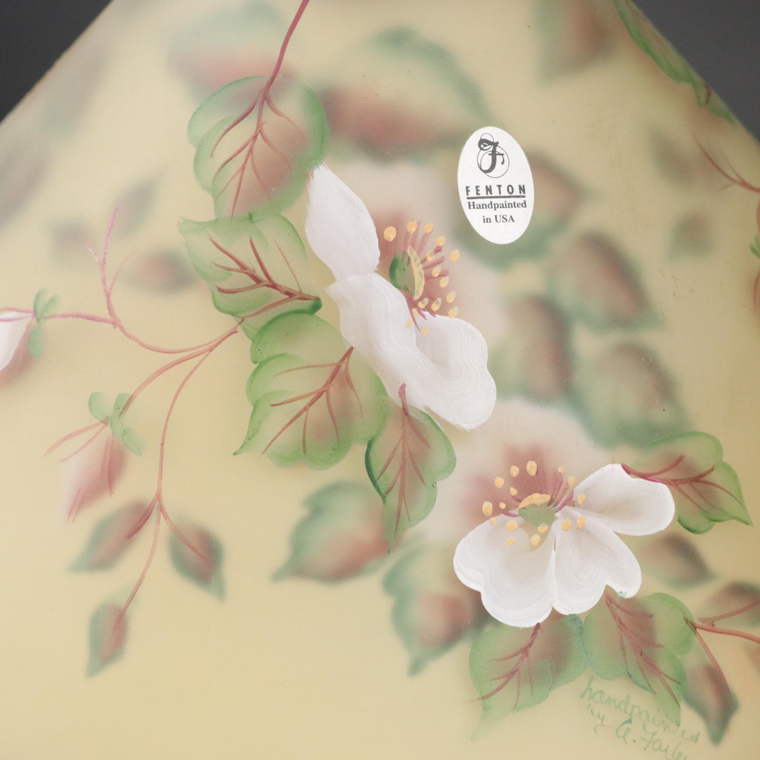Fenton Hand-Painted Floral and Bird Motif Glass Lamps