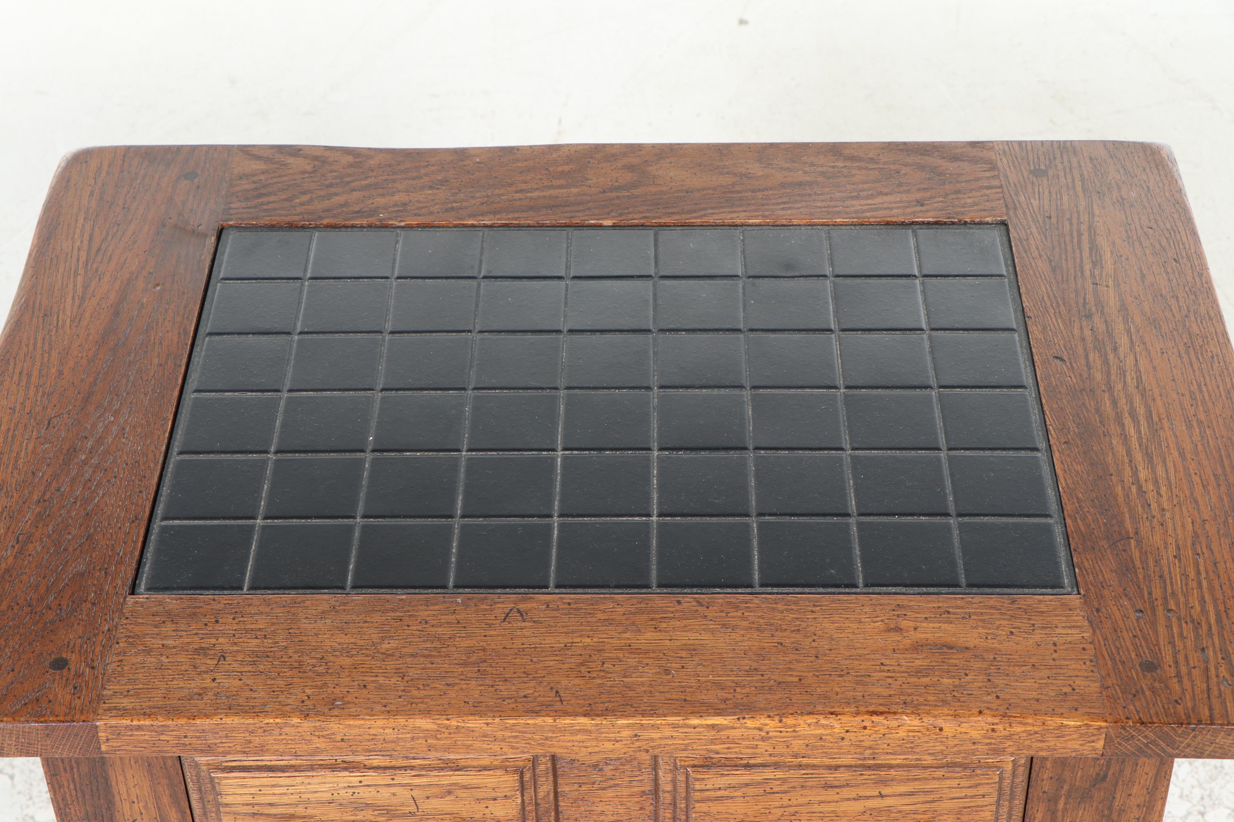 Spanish Colonial Style Oak Side Table with Inlaid Tile Top
