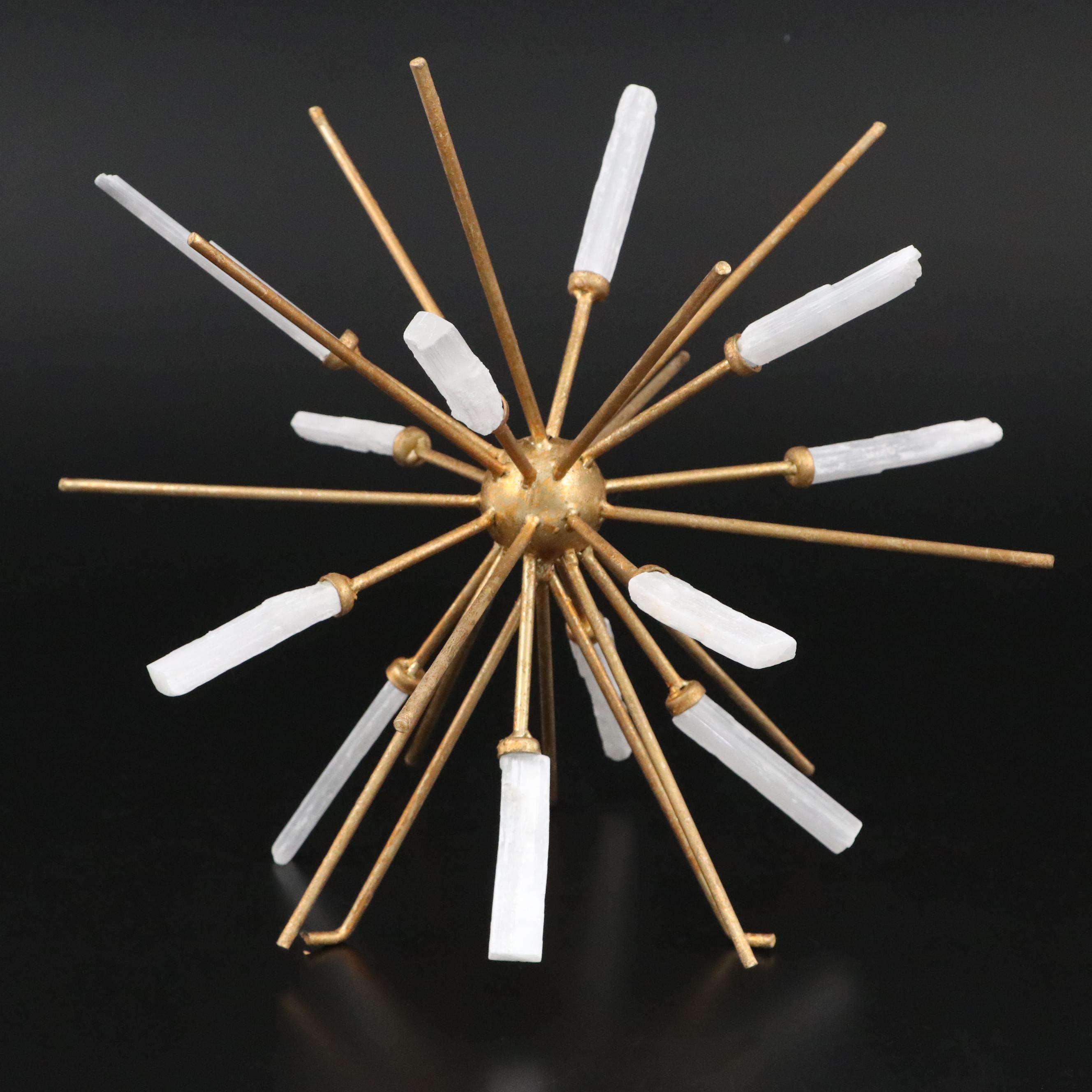 Gold Finish Metal Sunburst Orb with Selenite Accents
